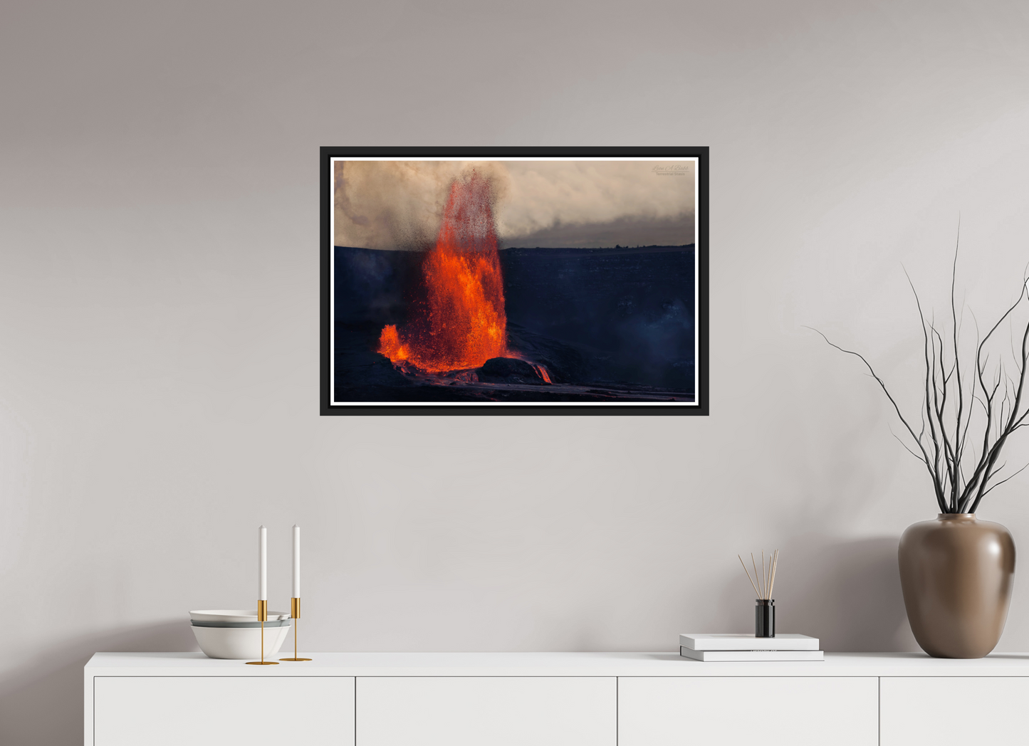 30 x 20″, Black Matte Floater Frame with Acrylic Glass (03D) Kilauea Eruption