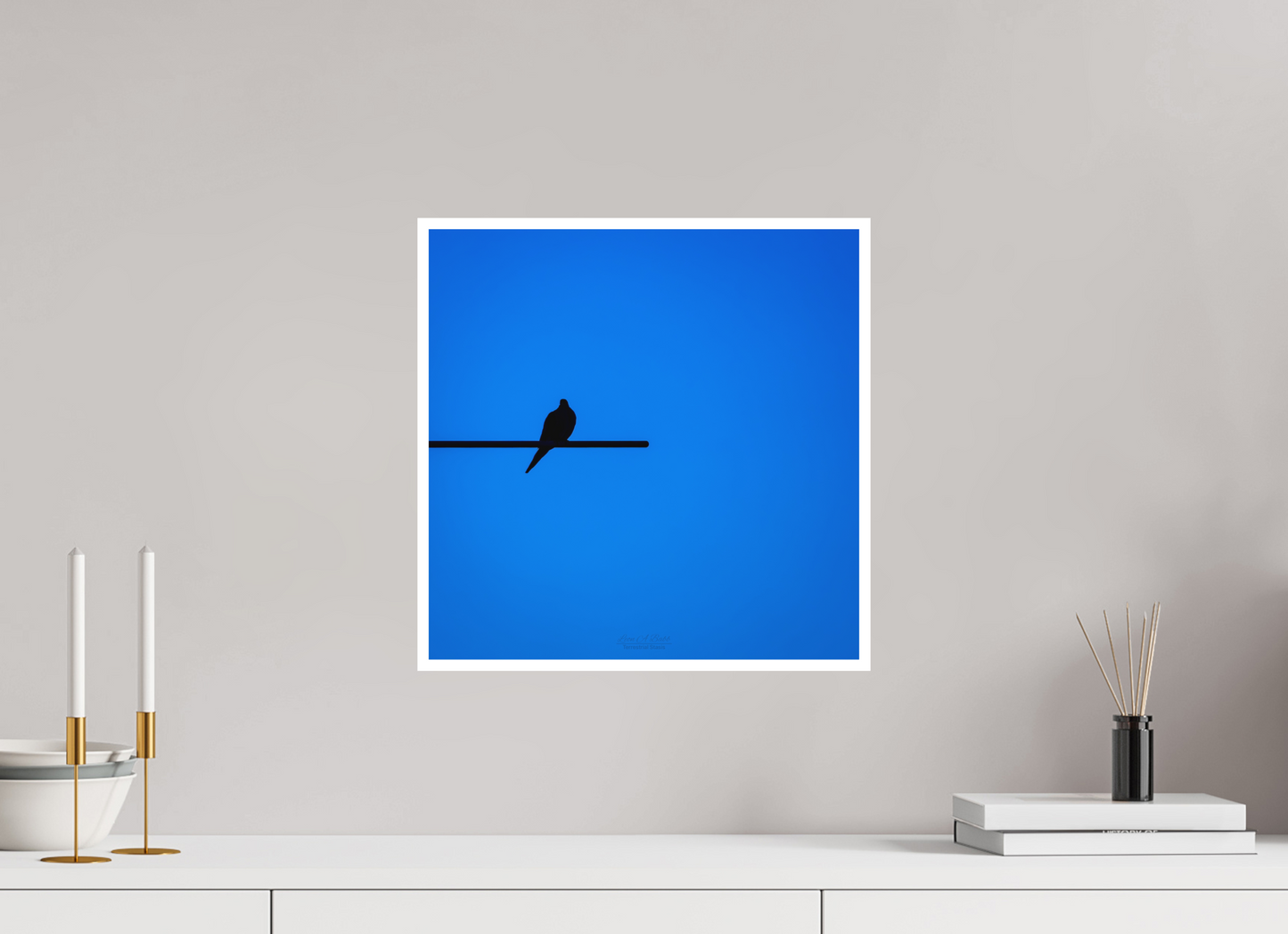 15 x 15″, Photo Print with Matte Lamination (08D) Bird Silhouette in Blue