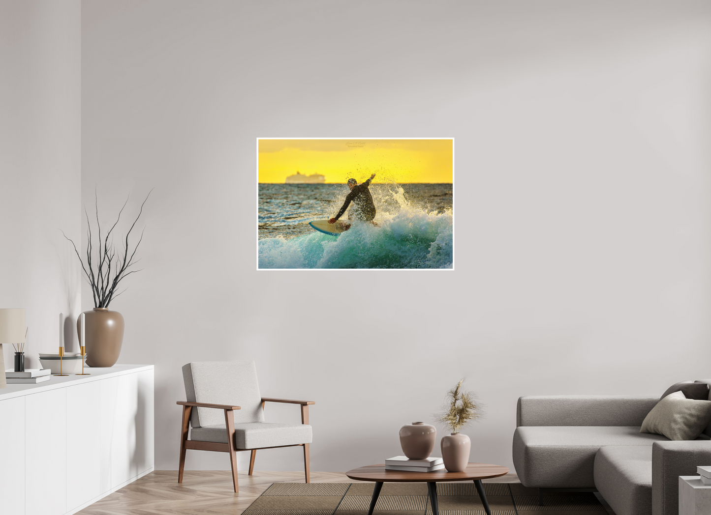 45 x 30″, Photo Print with Matte Lamination (05F) Surfing at Sunrise