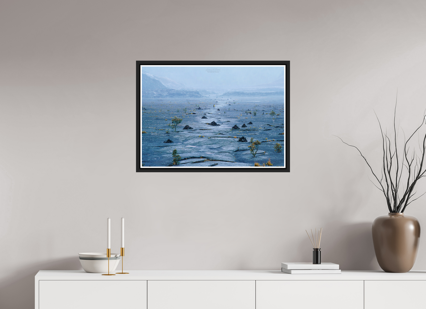 28.5 x 20″, Black Matte Floater Frame with Acrylic Glass (10A) Hawaii Island Volcanic Crater