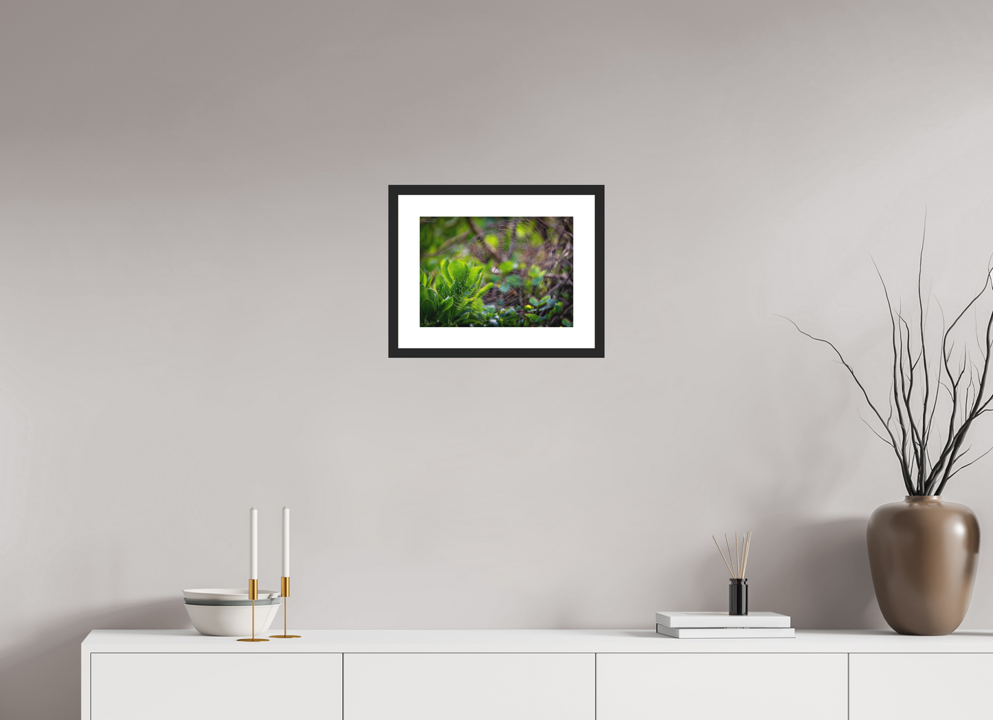 13.7 x 10″, Classic Black Matte Wood Frame Hawaiian Garden Spider Web