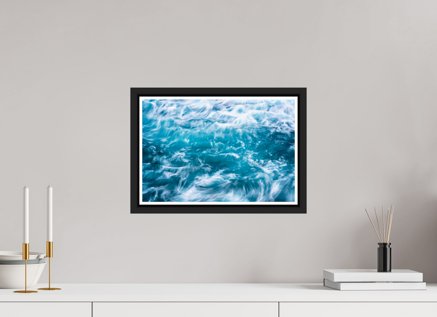 15 x 10″, Black Matte Floater Frame with Acrylic Glass (06B) Blue Waves