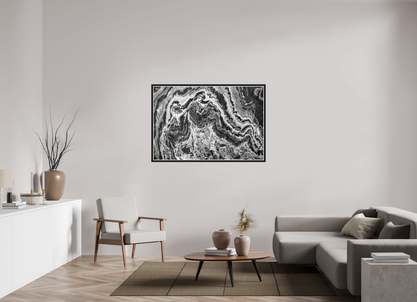 54 x 36″, Black Matte Floater Frame with Acrylic Glass Liquid Marble