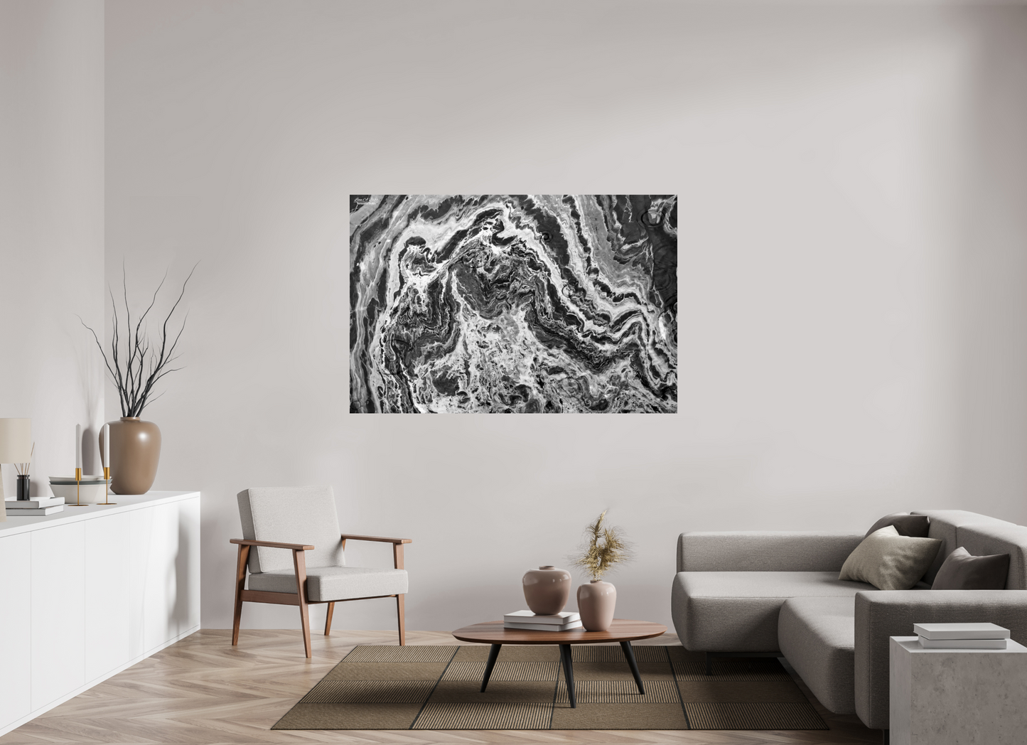 66 x 44″, Print with Aluminum Backing and Glossy Lamination Liquid Marble