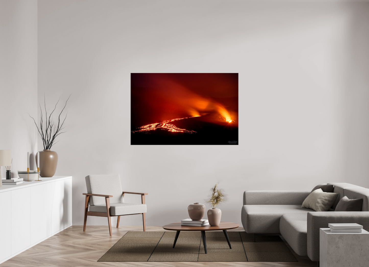 60 x 40″, Glossy Canvas Stretcher Frame with Mirrored Edges Island of Fire