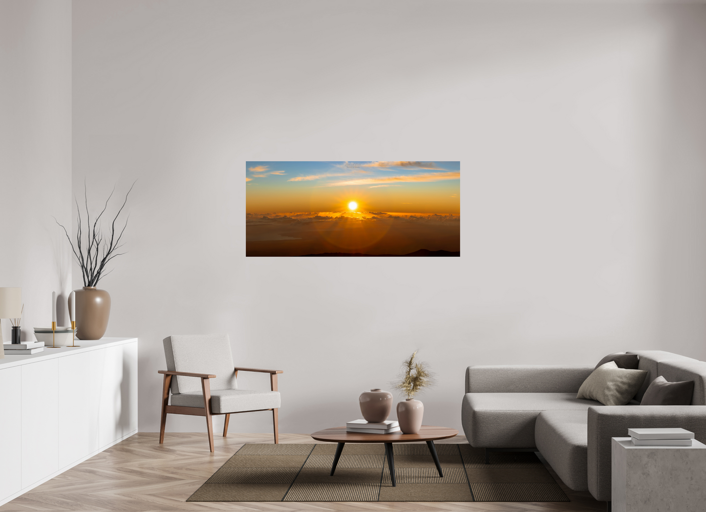 62.8 x 28″, Print with Aluminum Backing and Glossy Lamination (02F) First Light Over Hilo