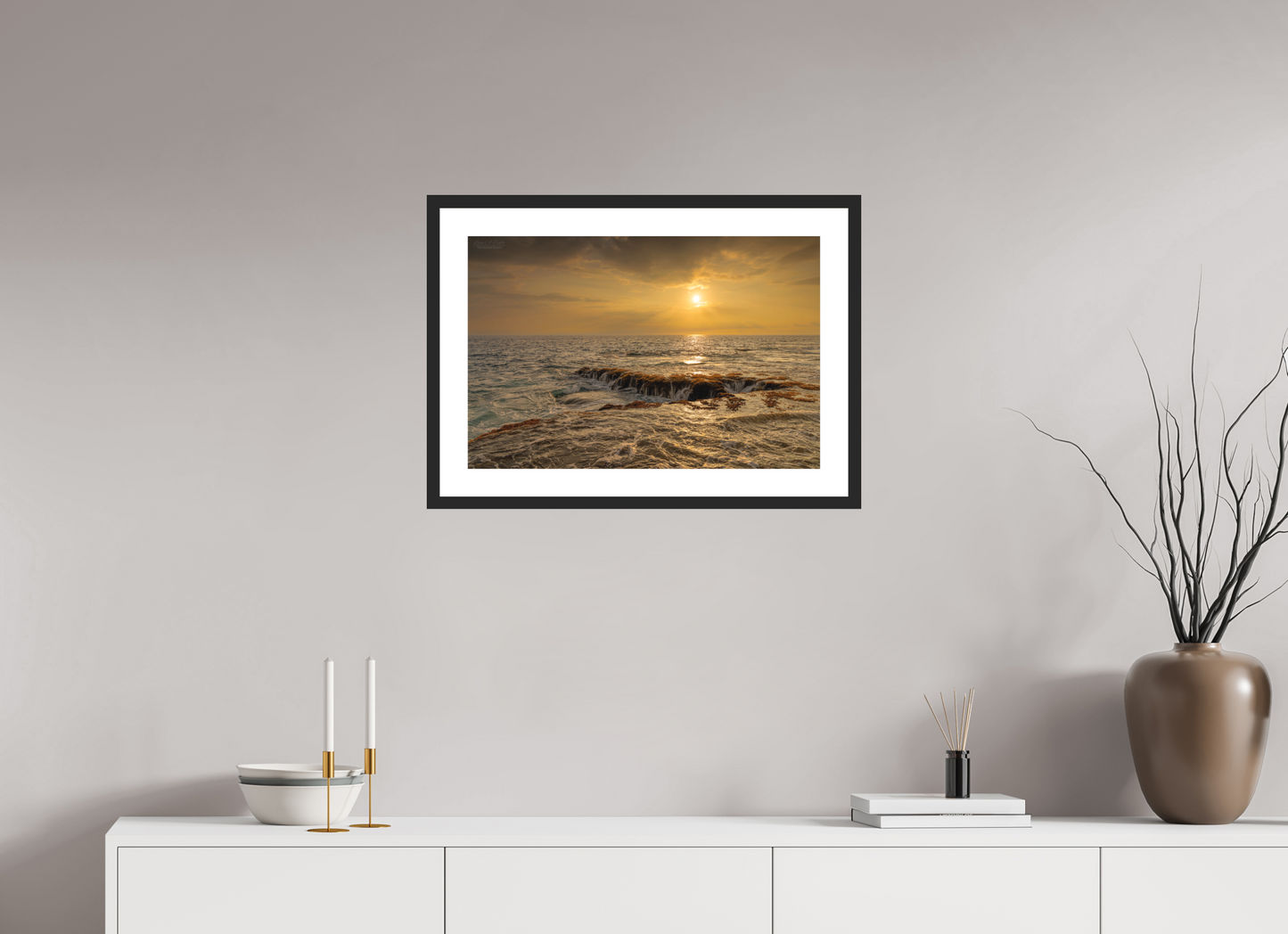 24 x 16″, Classic Black Matte Wood Frame Sunset Cascade