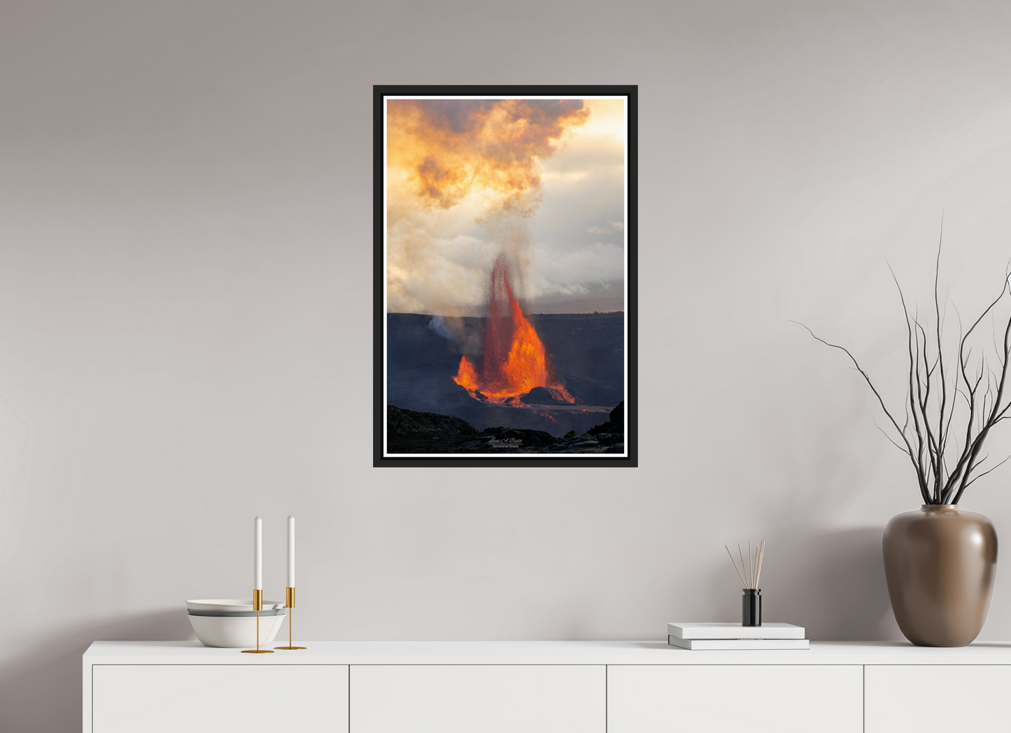 20 x 30″, Black Matte Floater Frame with Acrylic Glass (03A) Kilauea Sunset 1