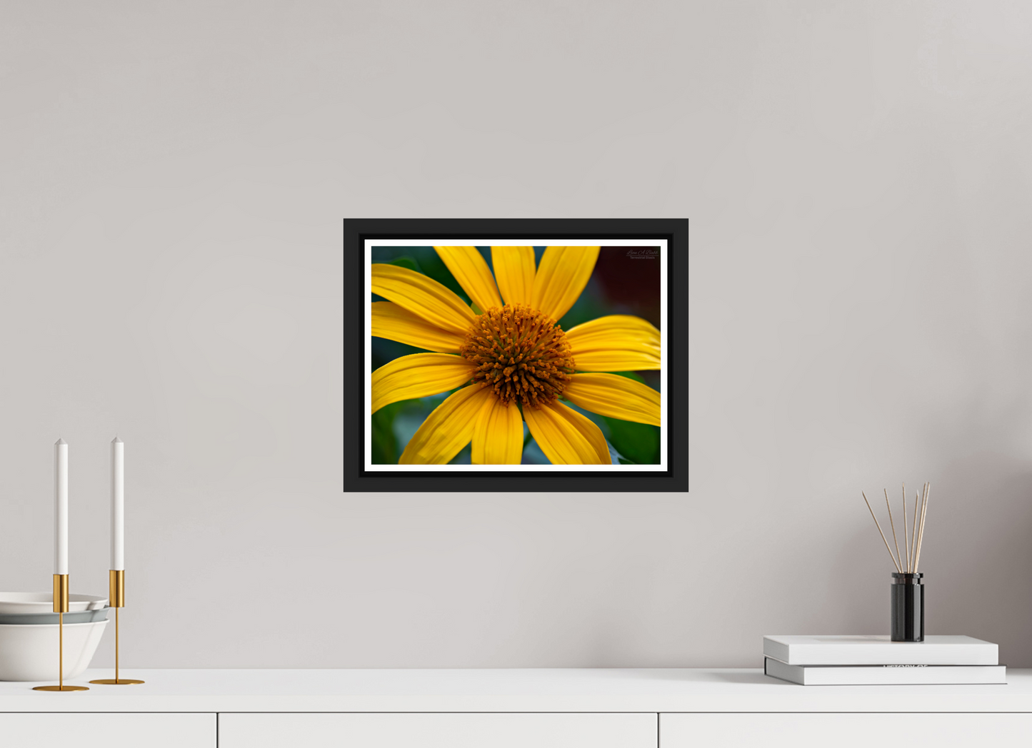 12 x 9″, Black Matte Floater Frame with Acrylic Glass (07A) Yellow Flower