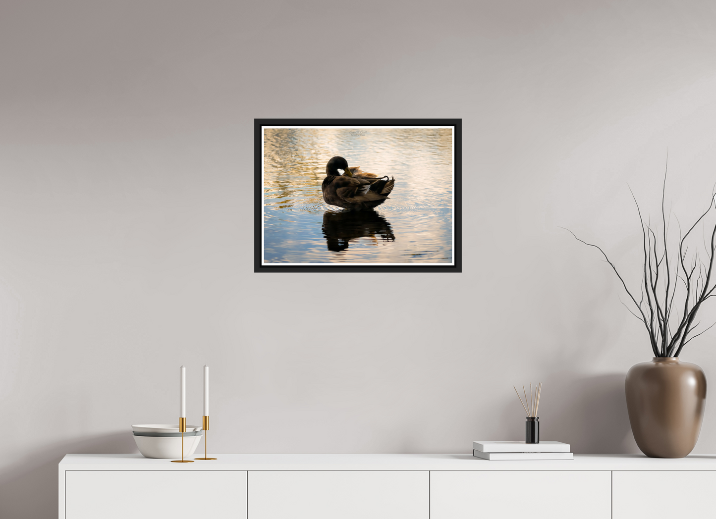 22.4 x 16″, Black Matte Floater Frame with Acrylic Glass (08C) Quiet Drift on Wailoa River