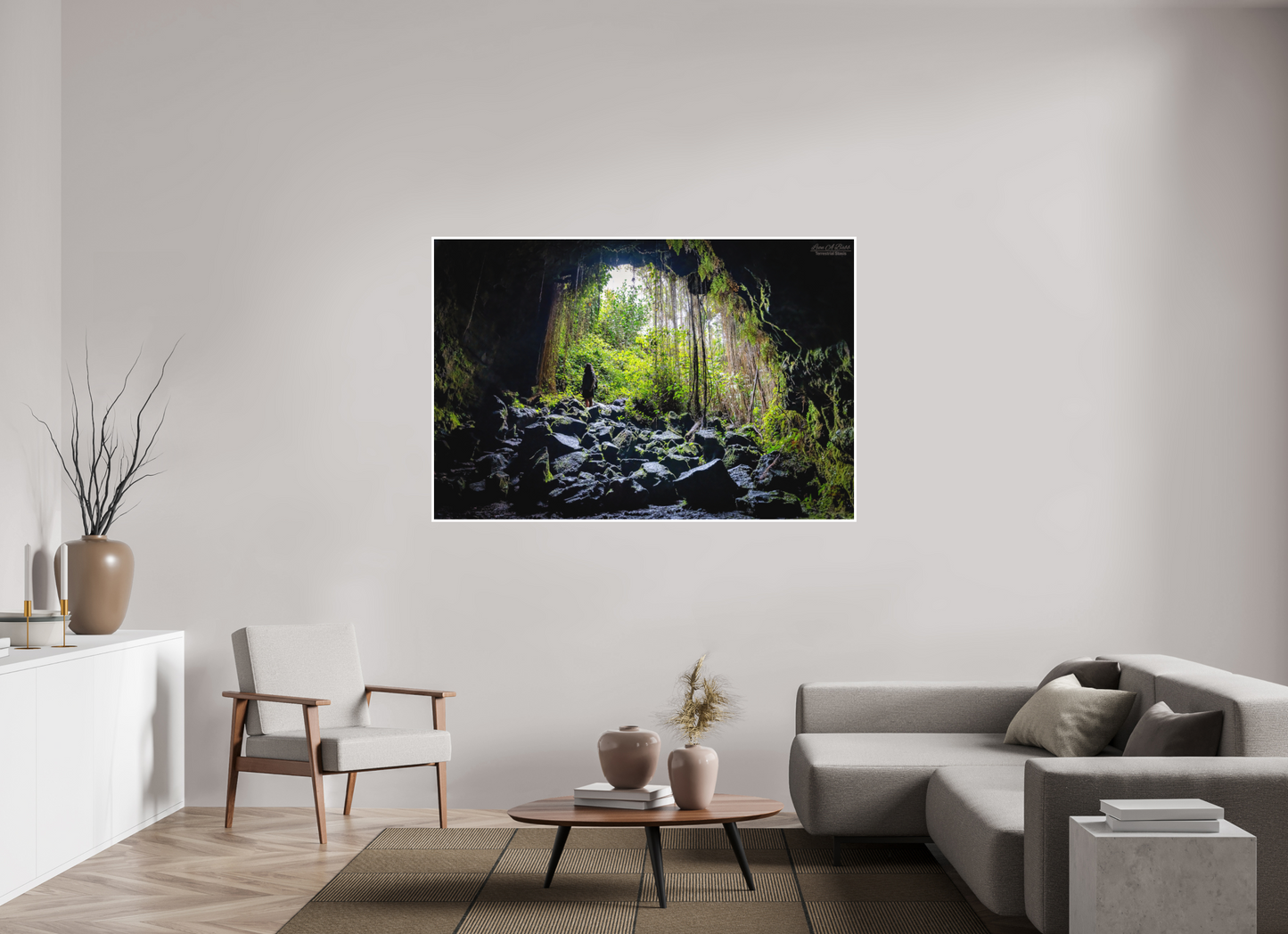 66 x 44″, Print with Matte Lamination Voyager at the Cave's Edge