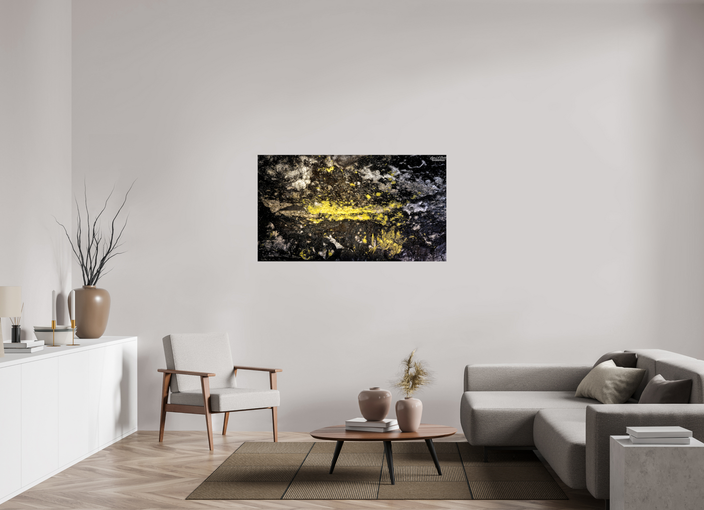 55 x 30.9″, Glossy Canvas Stretcher Frame with Mirrored Edges (10B) Luminous veins of the Kaūmana caves 2