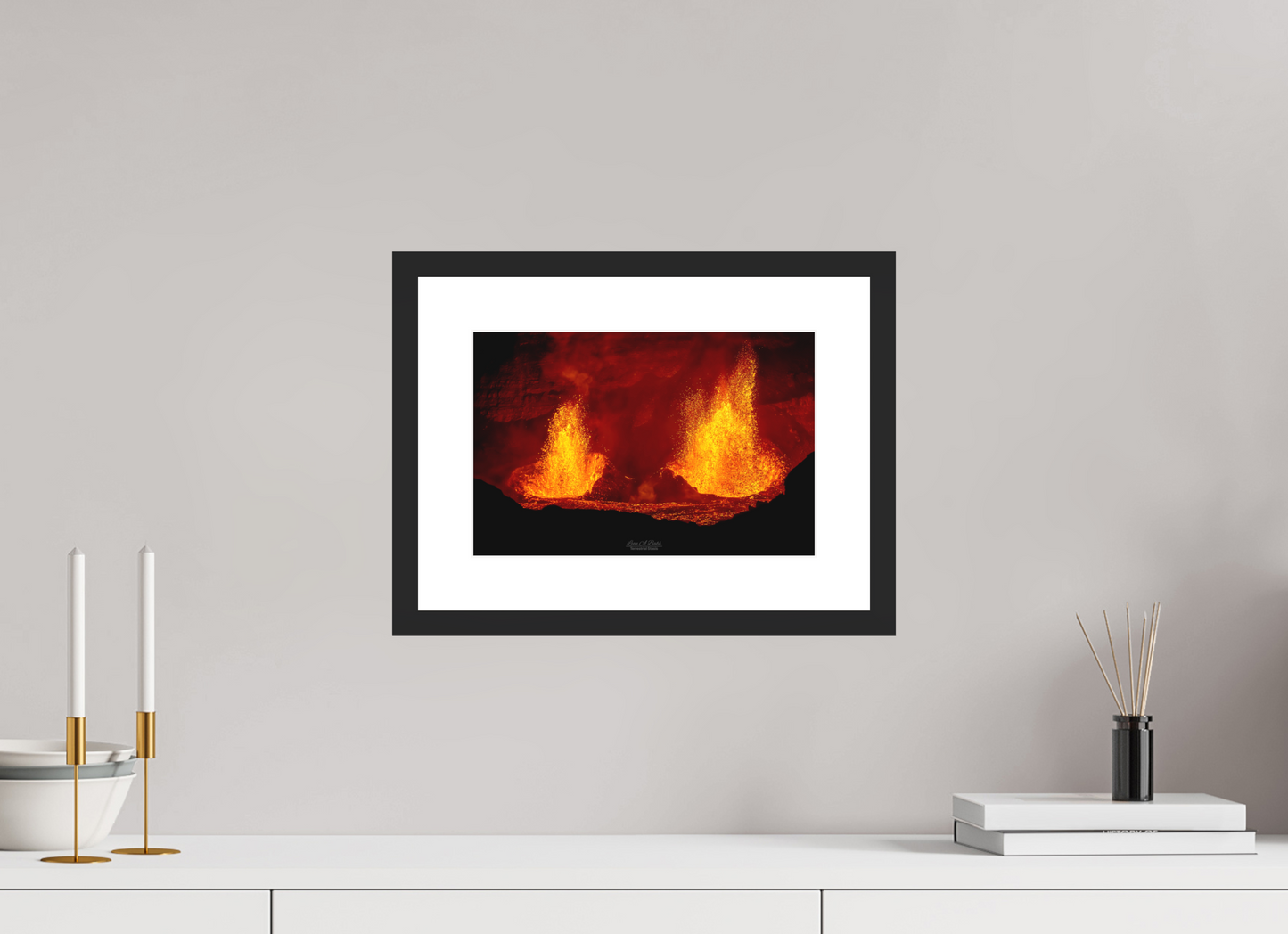 12 x 8″, Standard Black Matte Wood Frame (03C) Twin Flames at Kilauea