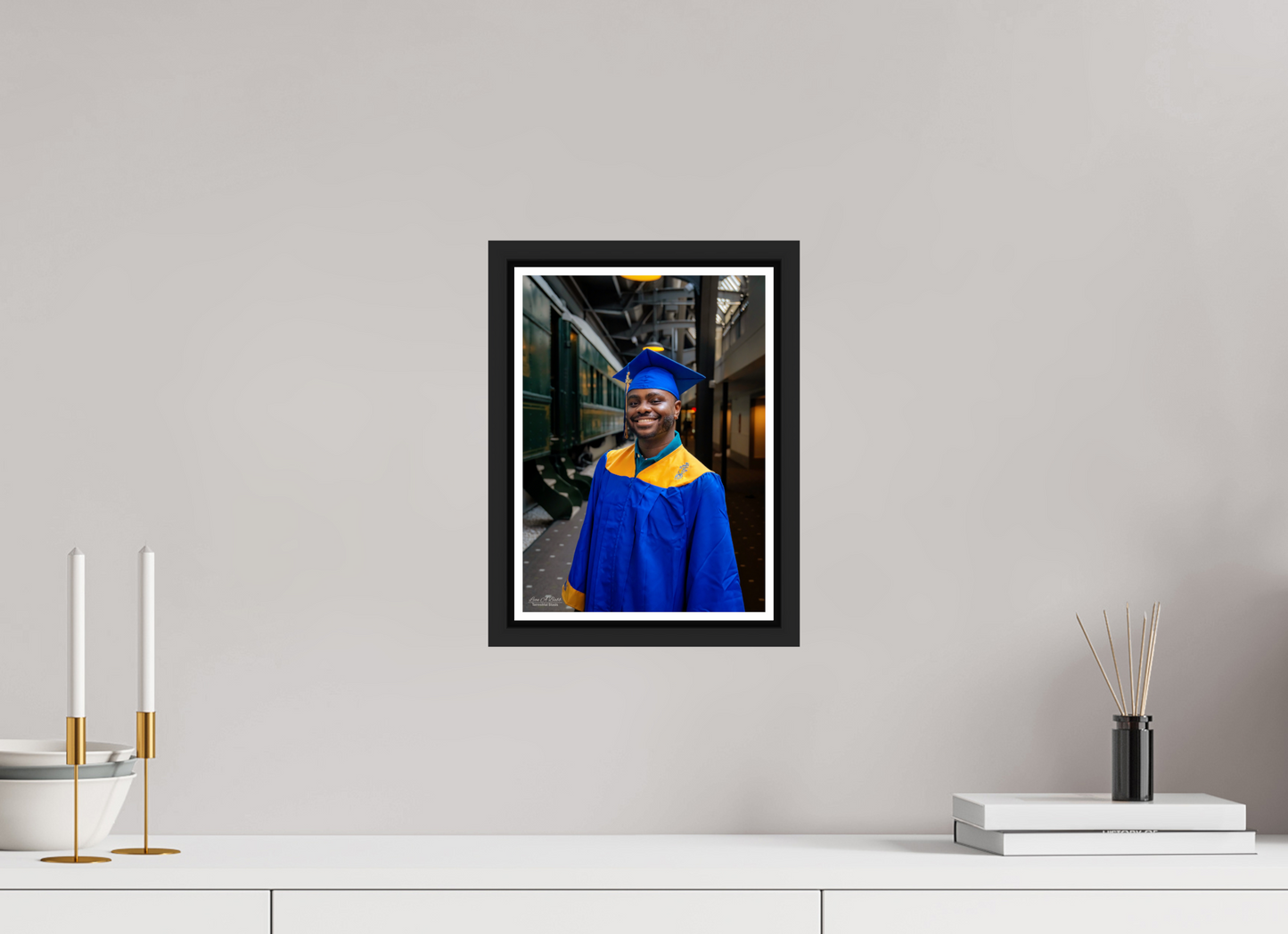 8 x 11.2″, Black Matte Floater Frame with Acrylic Glass (15B) Joseph’s High School Graduation