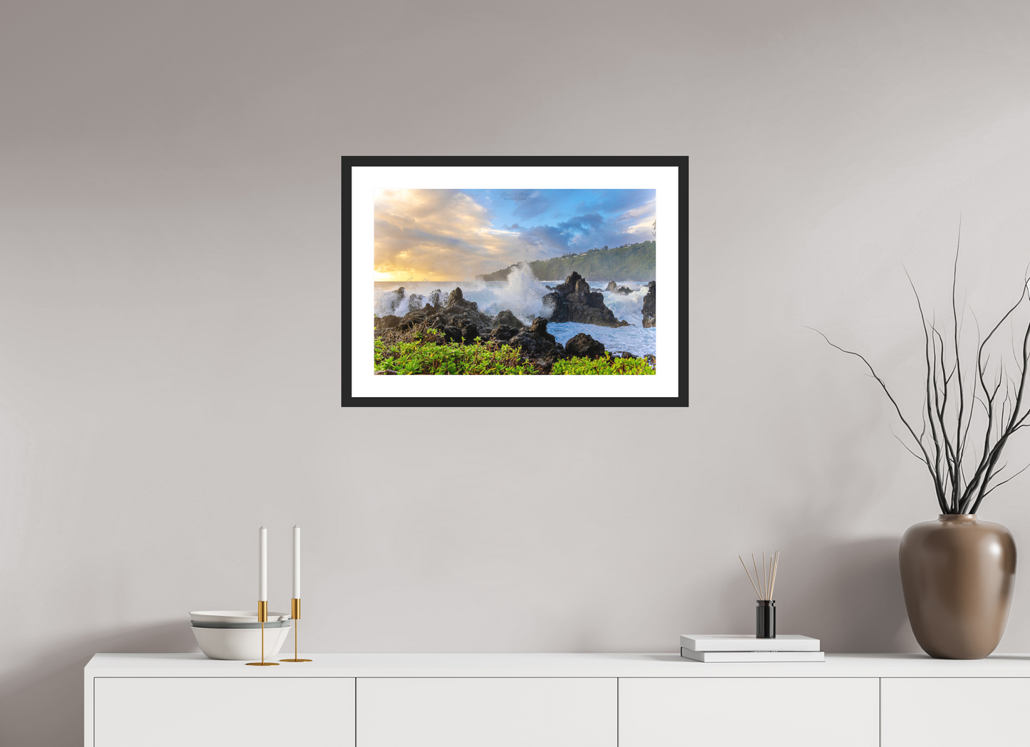 24 x 16″, Standard Black Matte Wood Frame (04A) Awakening at Laupāhoehoe