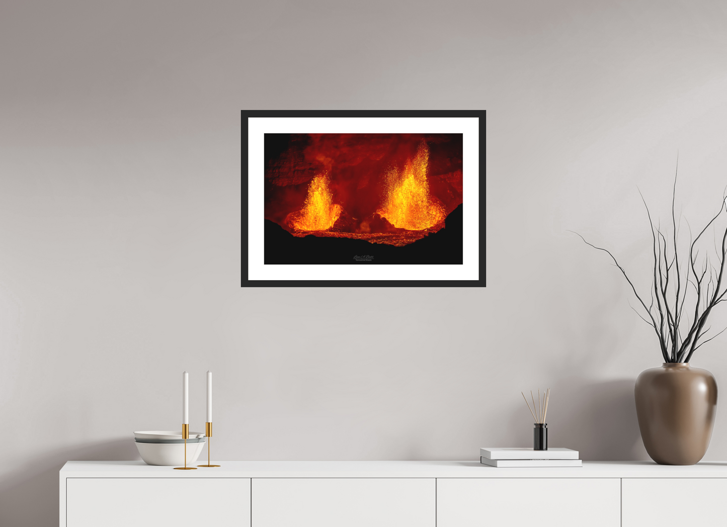 24 x 16″, Standard Black Matte Wood Frame (03C) Twin Flames at Kilauea
