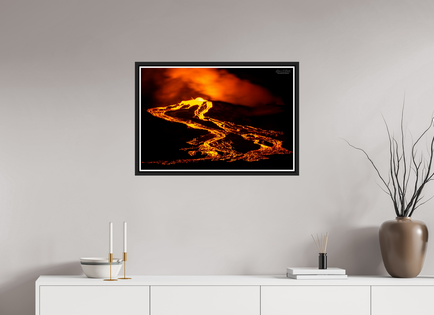 30 x 20″, Black Matte Floater Frame with Acrylic Glass (03F) Ember Tide