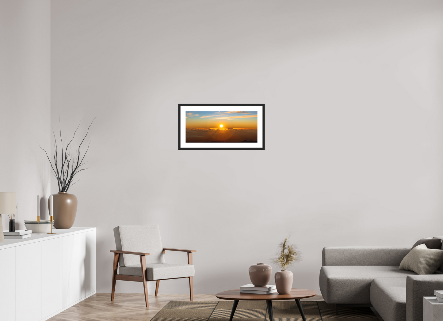 26.9 x 12″, Classic Black Matte Wood Frame (02F) First Light Over Hilo