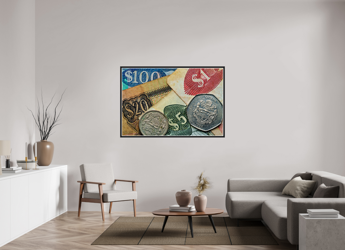 60 x 40″, Black Matte Floater Frame with Acrylic Glass Currency and Culture
