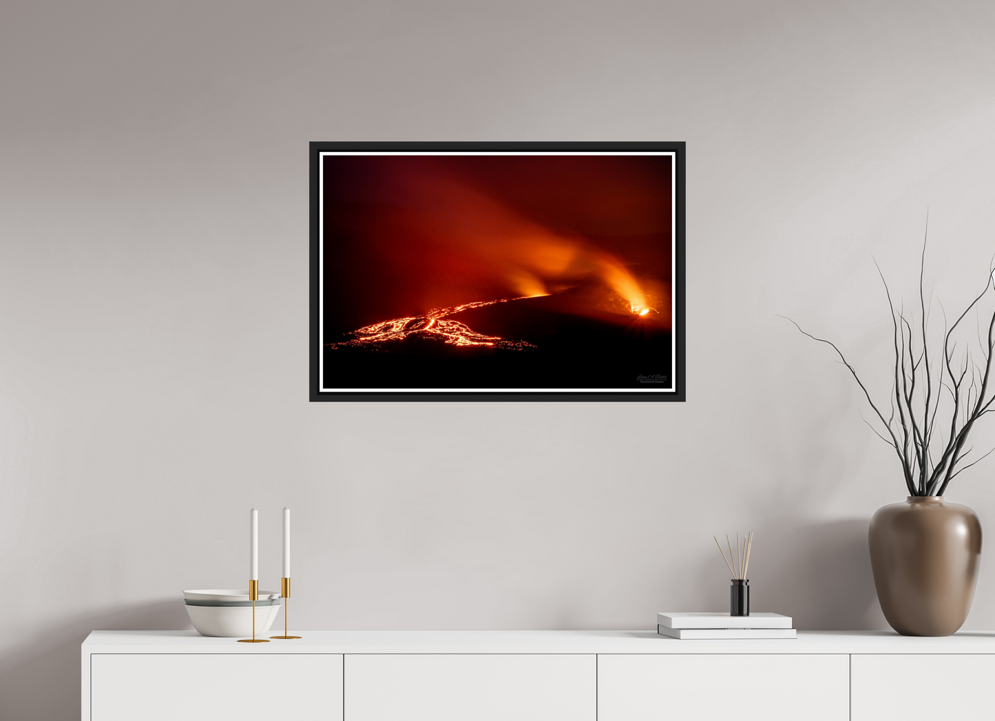 30 x 20″, Black Matte Floater Frame with Acrylic Glass Island of Fire