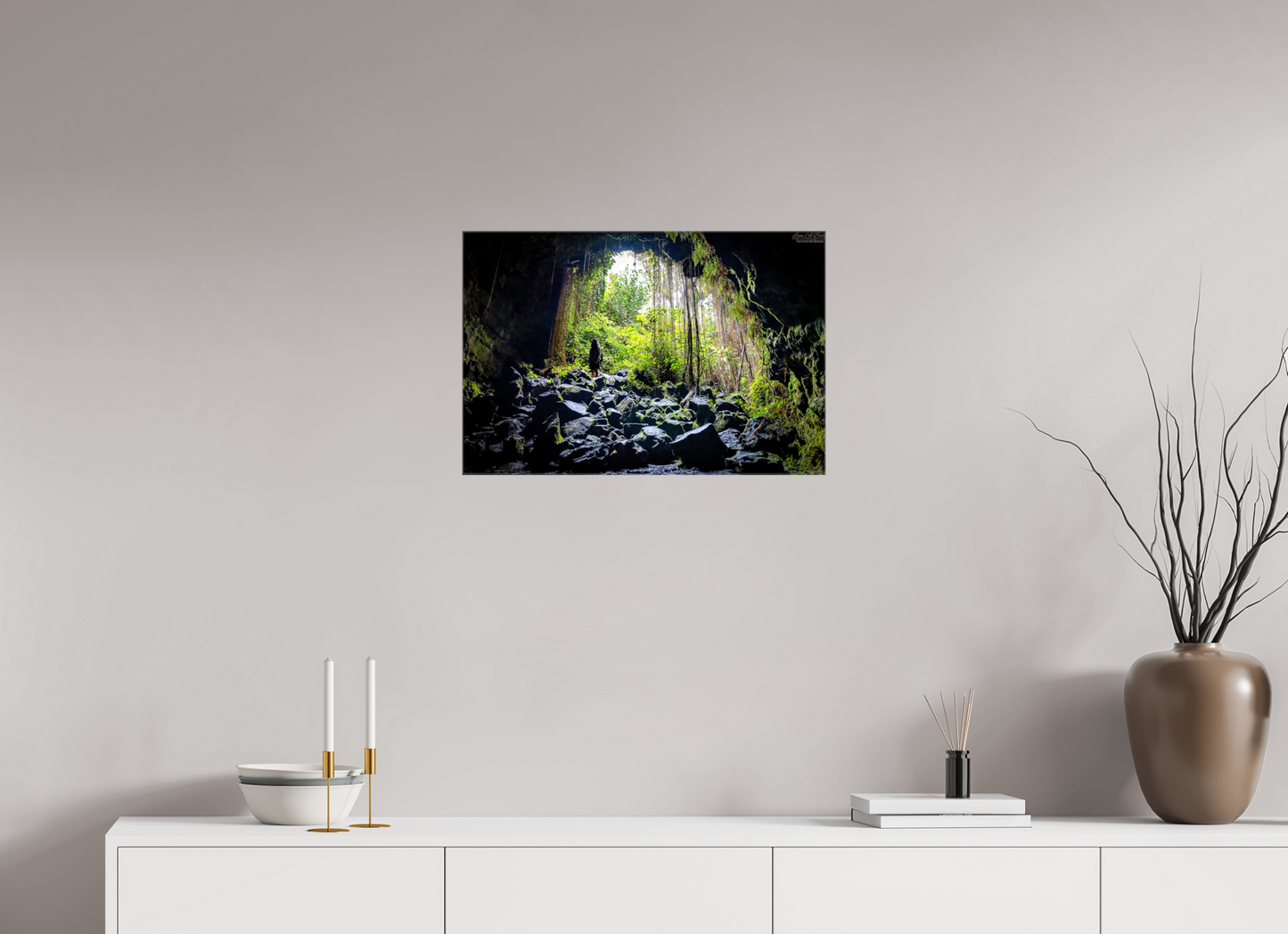 24 x 16″, Glossy Canvas Stretcher Frame with Mirrored Edges Voyager at the Cave's Edge
