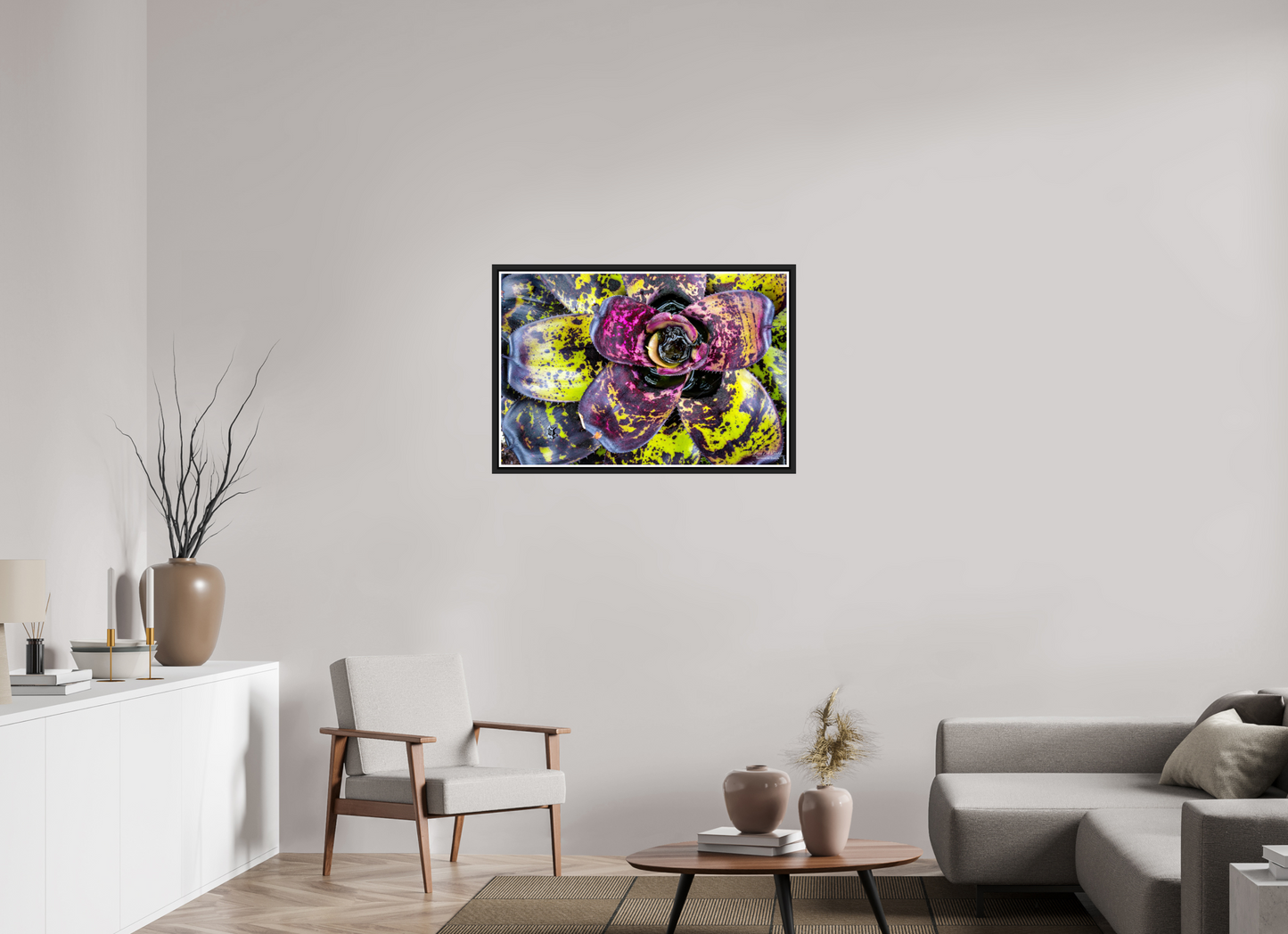 36 x 24″, Black Matte Floater Frame with Acrylic Glass (07B) Colorful Plant