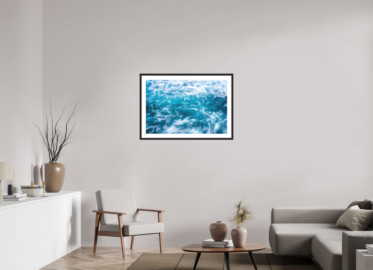 36 x 24″, Standard Black Matte Wood Frame (06B) Blue Serenity