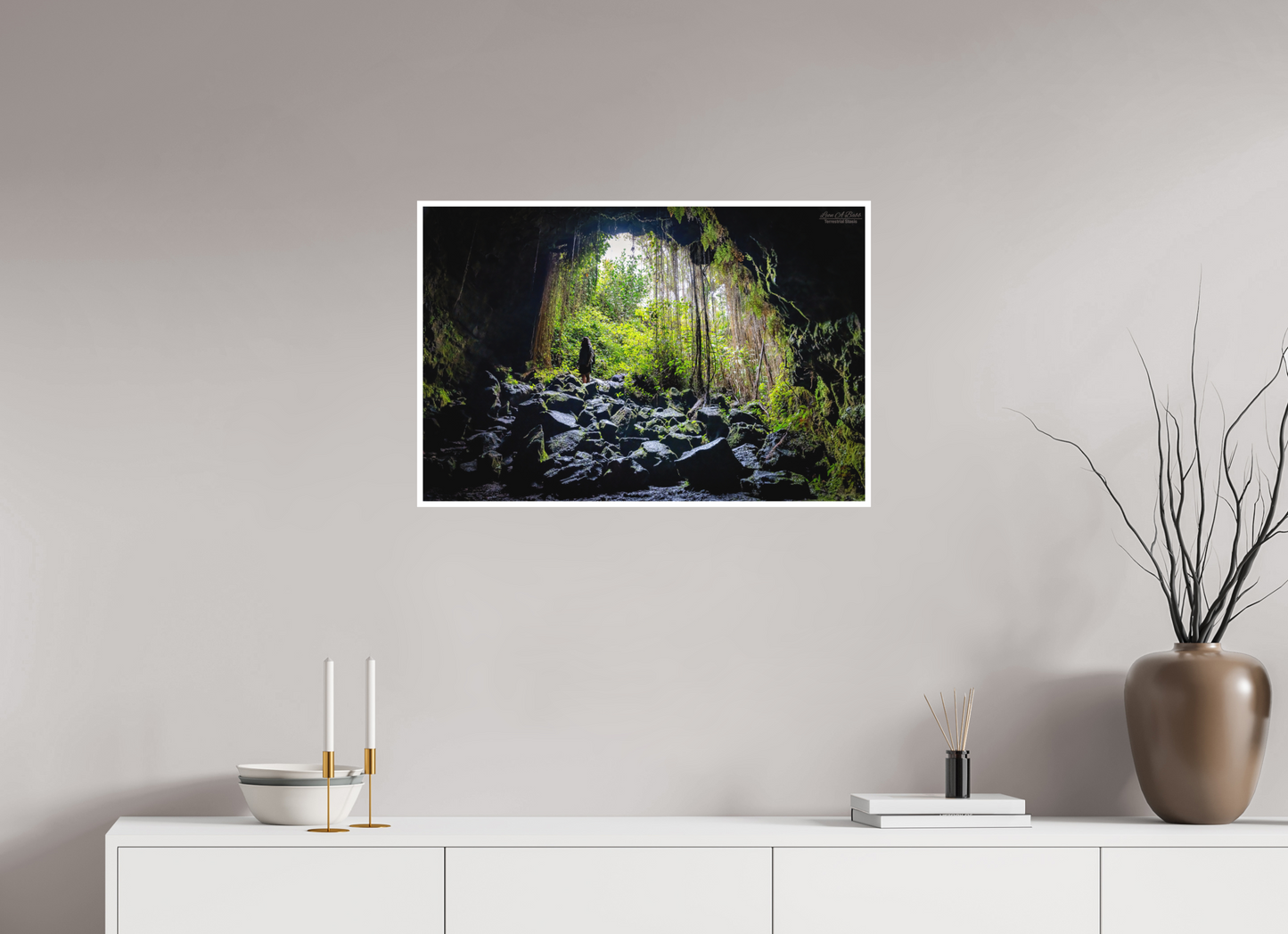 30 x 20″, Print with Matte Lamination Voyager at the Cave's Edge