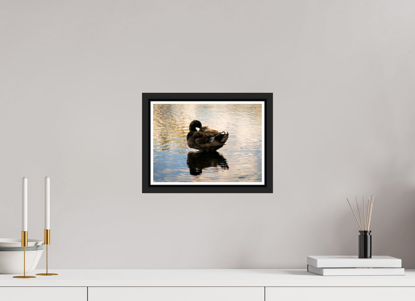 11.2 x 8″, Black Matte Floater Frame with Acrylic Glass (08C) Quiet Drift on Wailoa River