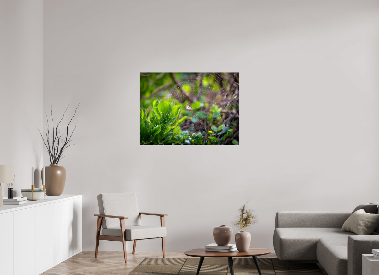 42.6 x 31″, Glossy Canvas Stretcher Frame with Mirrored Edges Hawaiian Garden Spider Web