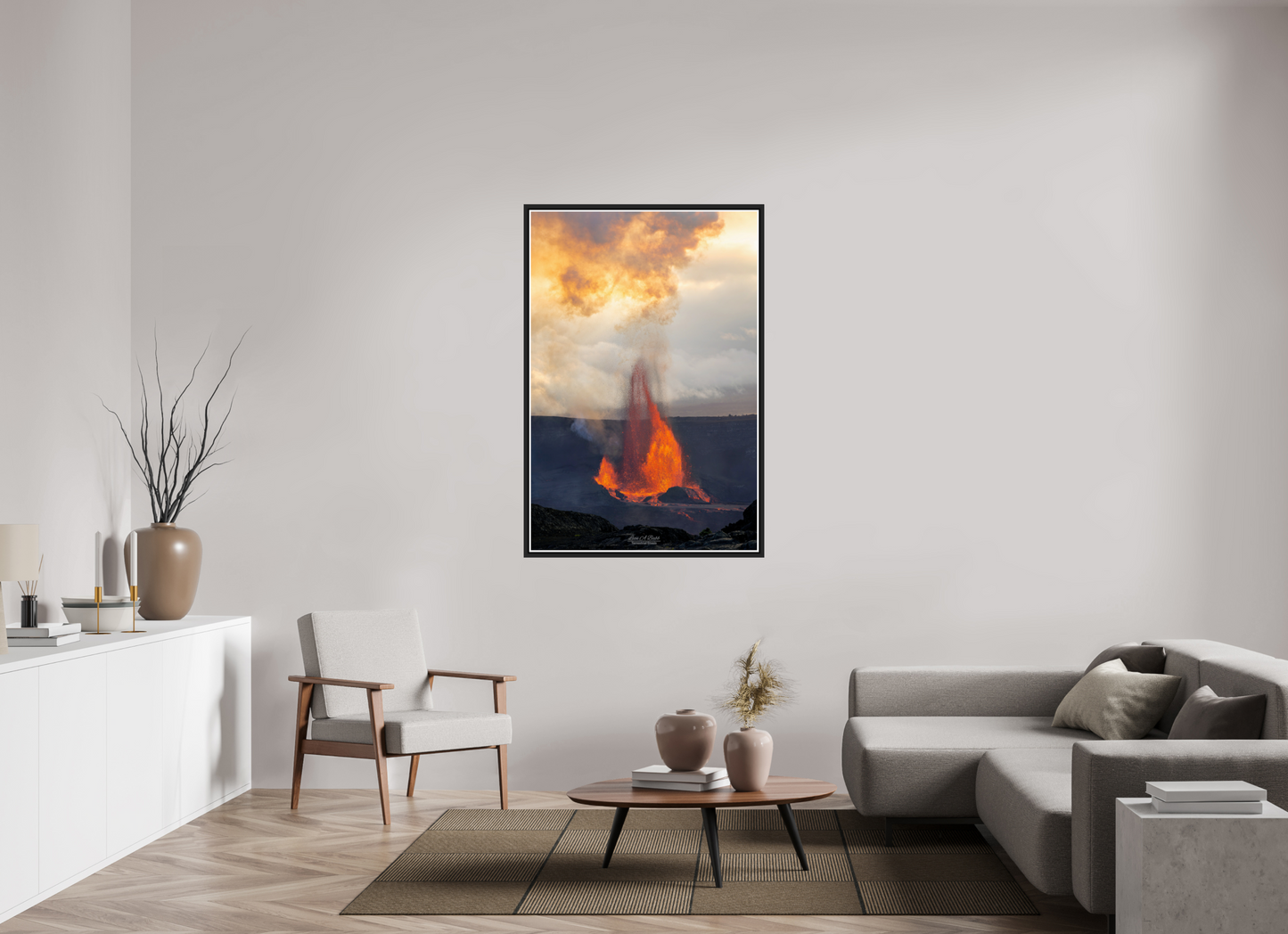 36 x 54″, Black Matte Floater Frame with Acrylic Glass (03A) Kilauea Sunset 1