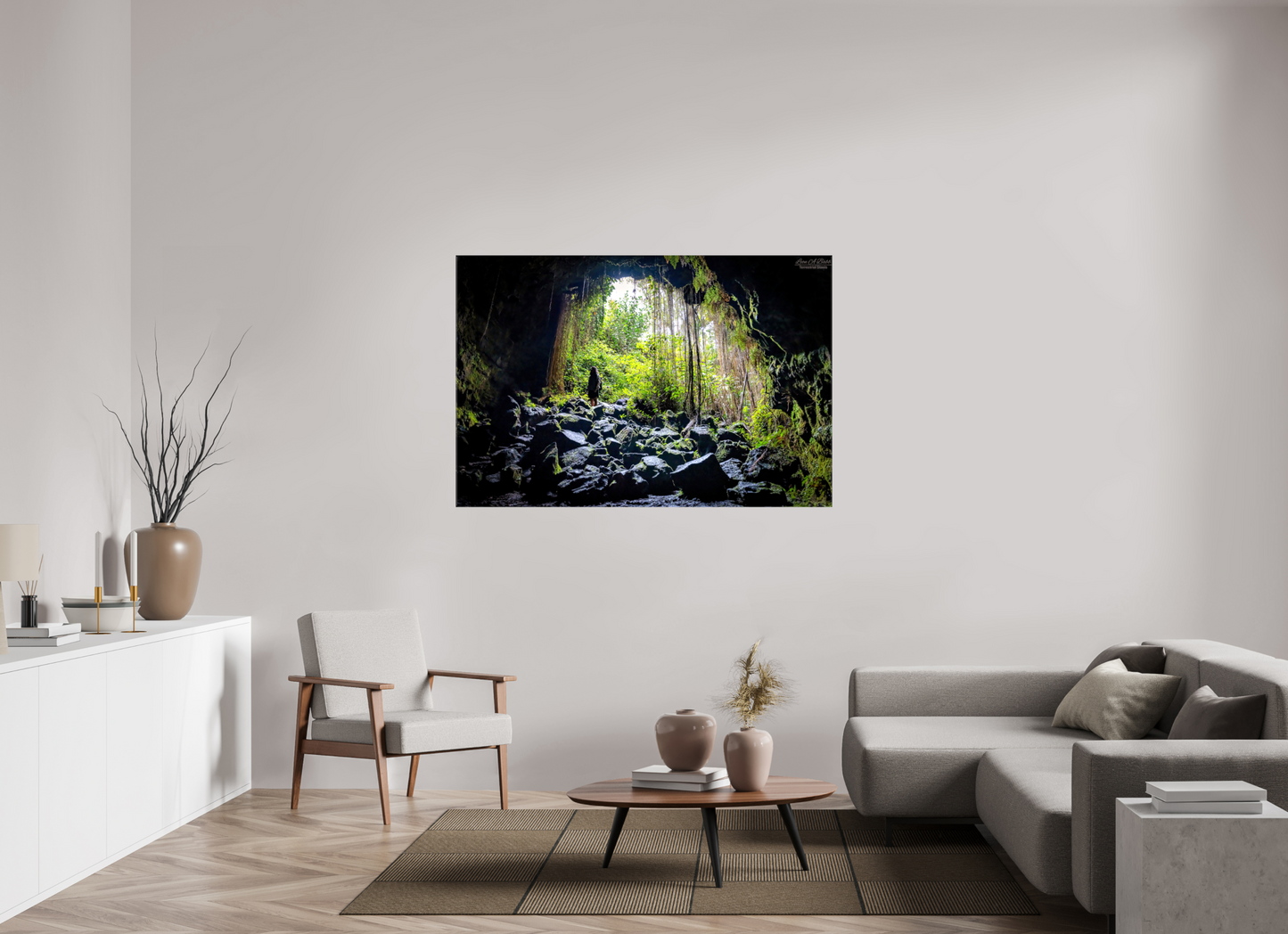 60 x 40″, Glossy Canvas Stretcher Frame with Mirrored Edges Voyager at the Cave's Edge