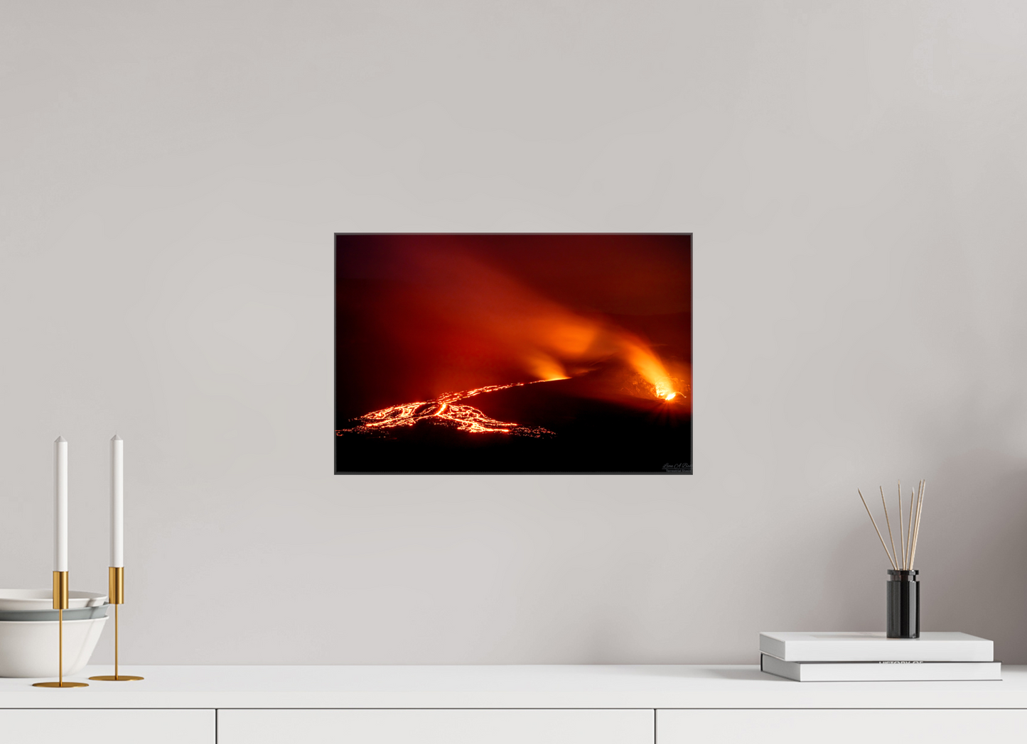 15 x 10″, Glossy Canvas Stretcher Frame with Mirrored Edges Island of Fire