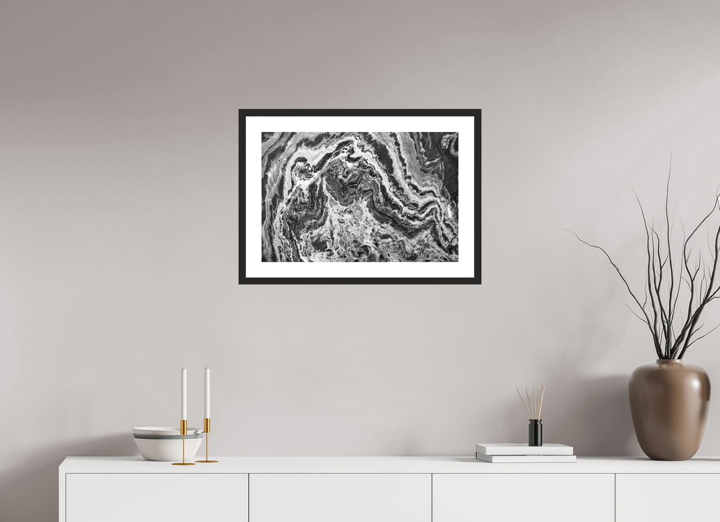 24 x 16″, Classic Black Matte Wood Frame Liquid Marble