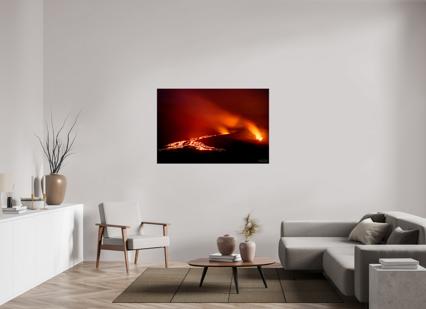 54 x 36″, Glossy Canvas Stretcher Frame with Mirrored Edges Island of Fire