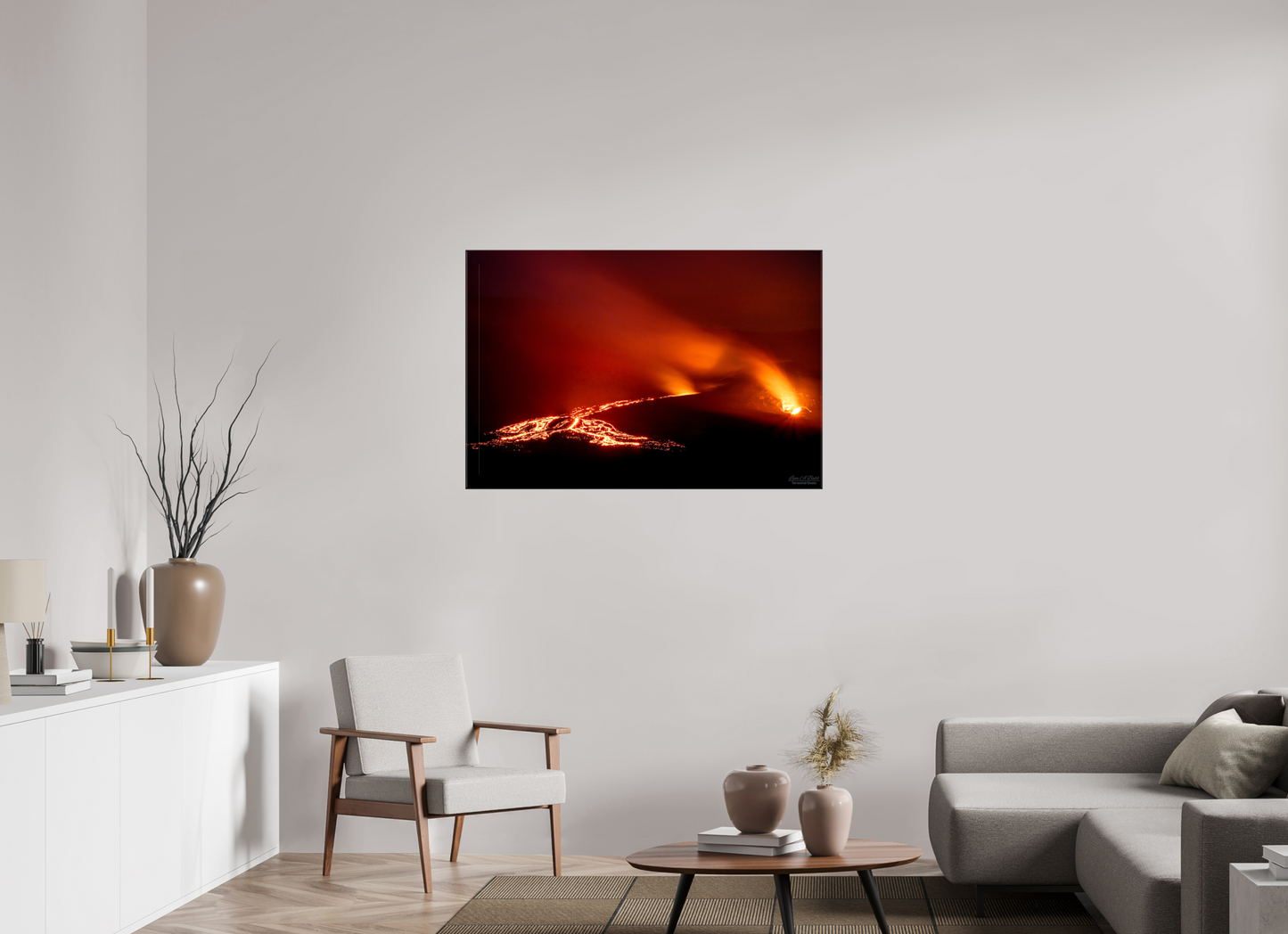 45 x 30″, Glossy Canvas Stretcher Frame with Mirrored Edges Island of Fire