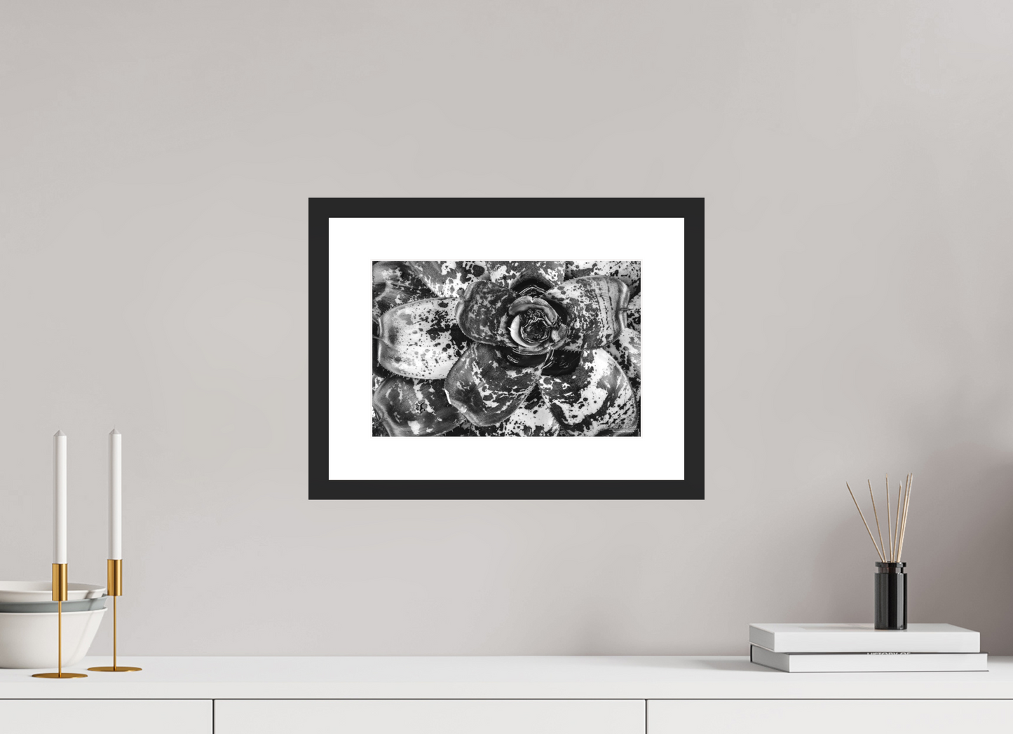 12 x 8″, Standard Black Matte Wood Frame (07C) Monochrome Bloom