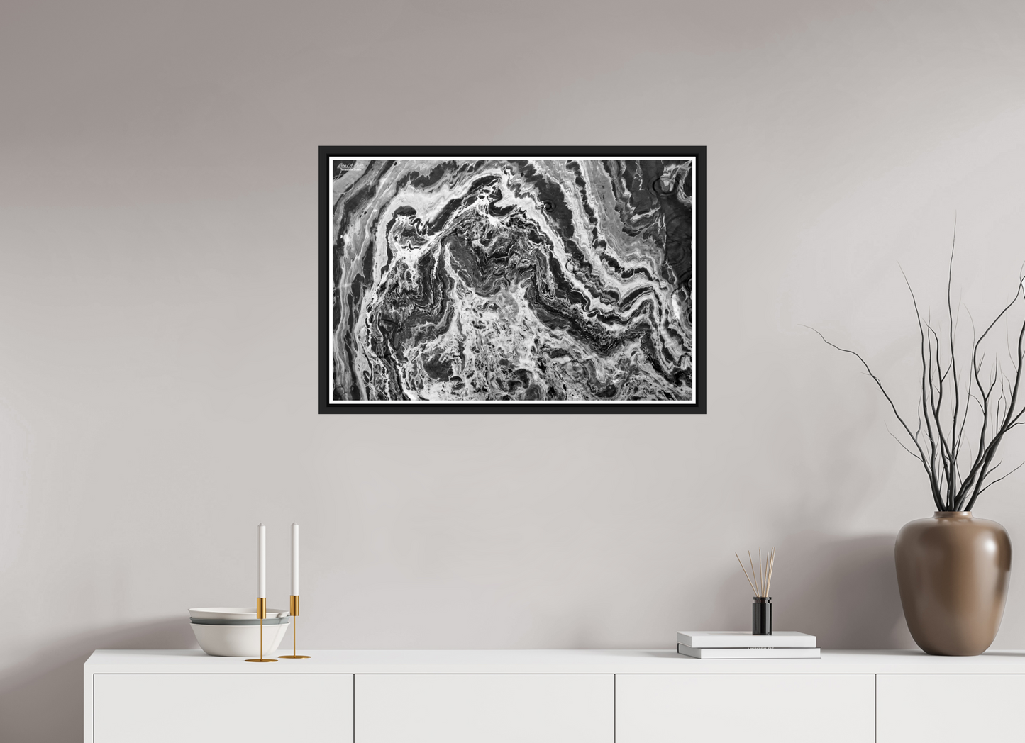 30 x 20″, Black Matte Floater Frame with Acrylic Glass Liquid Marble