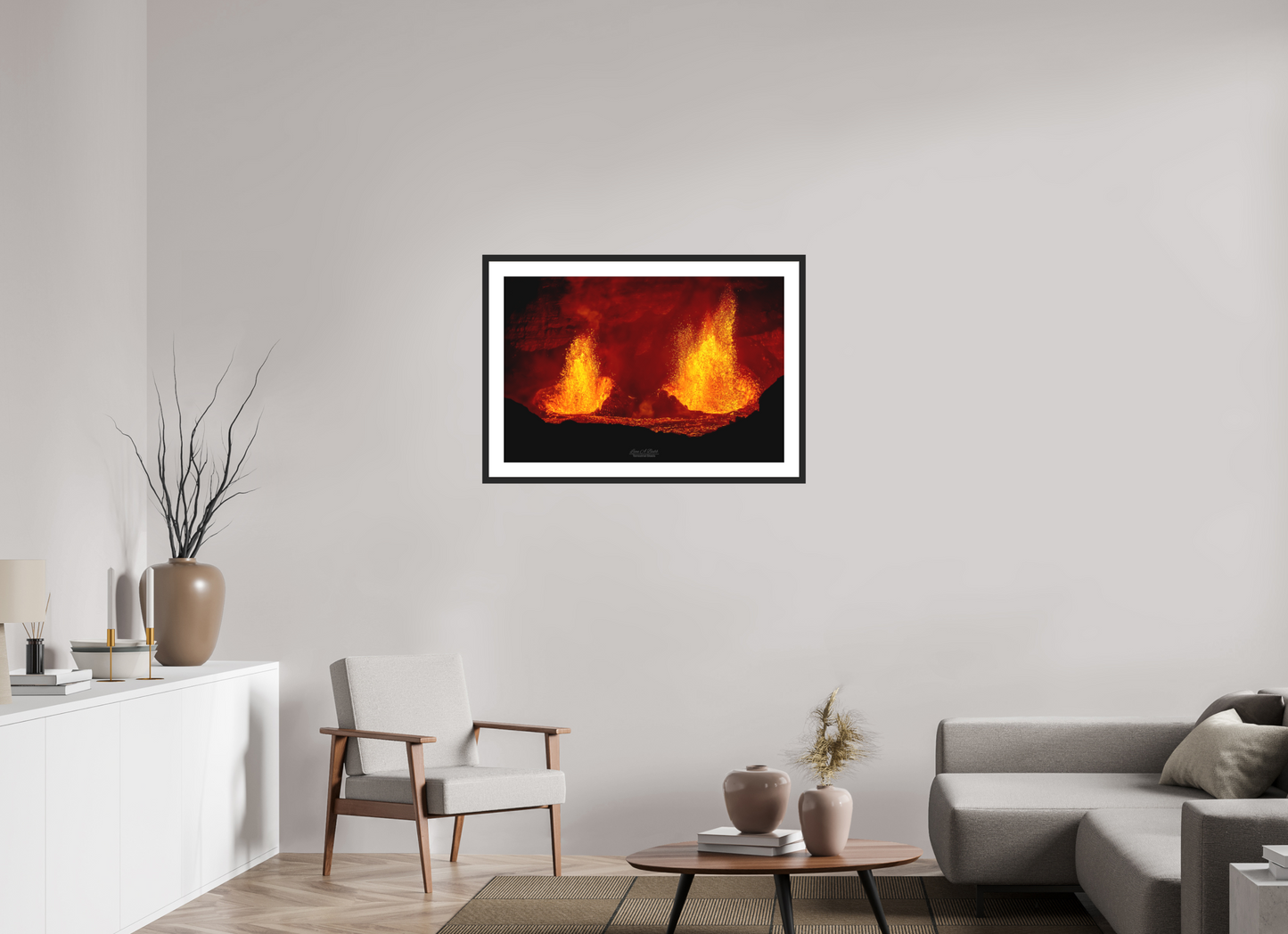 36 x 24″, Standard Black Matte Wood Frame (03C) Twin Flames at Kilauea