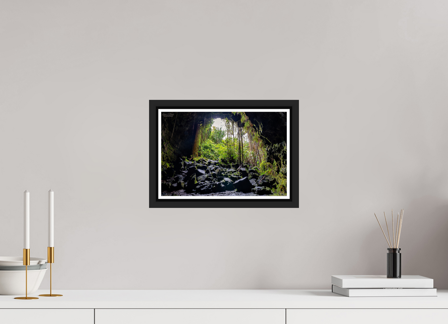 12 x 8″, Black Matte Floater Frame with Acrylic Glass (10F) At the Cave's Edge