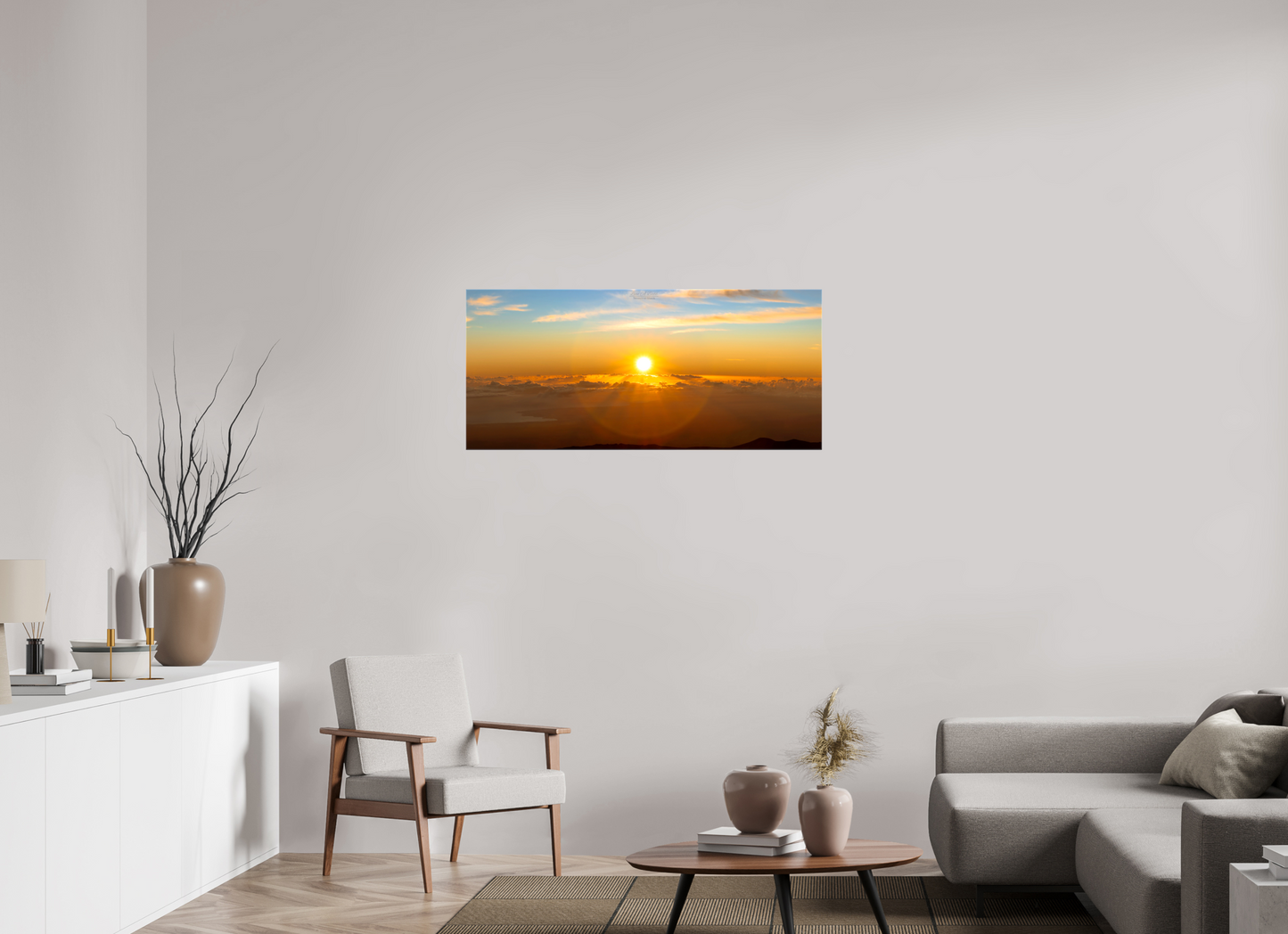 44.8 x 20″, Glossy Canvas Stretcher Frame with Mirrored Edges (02F) First Light Over Hilo