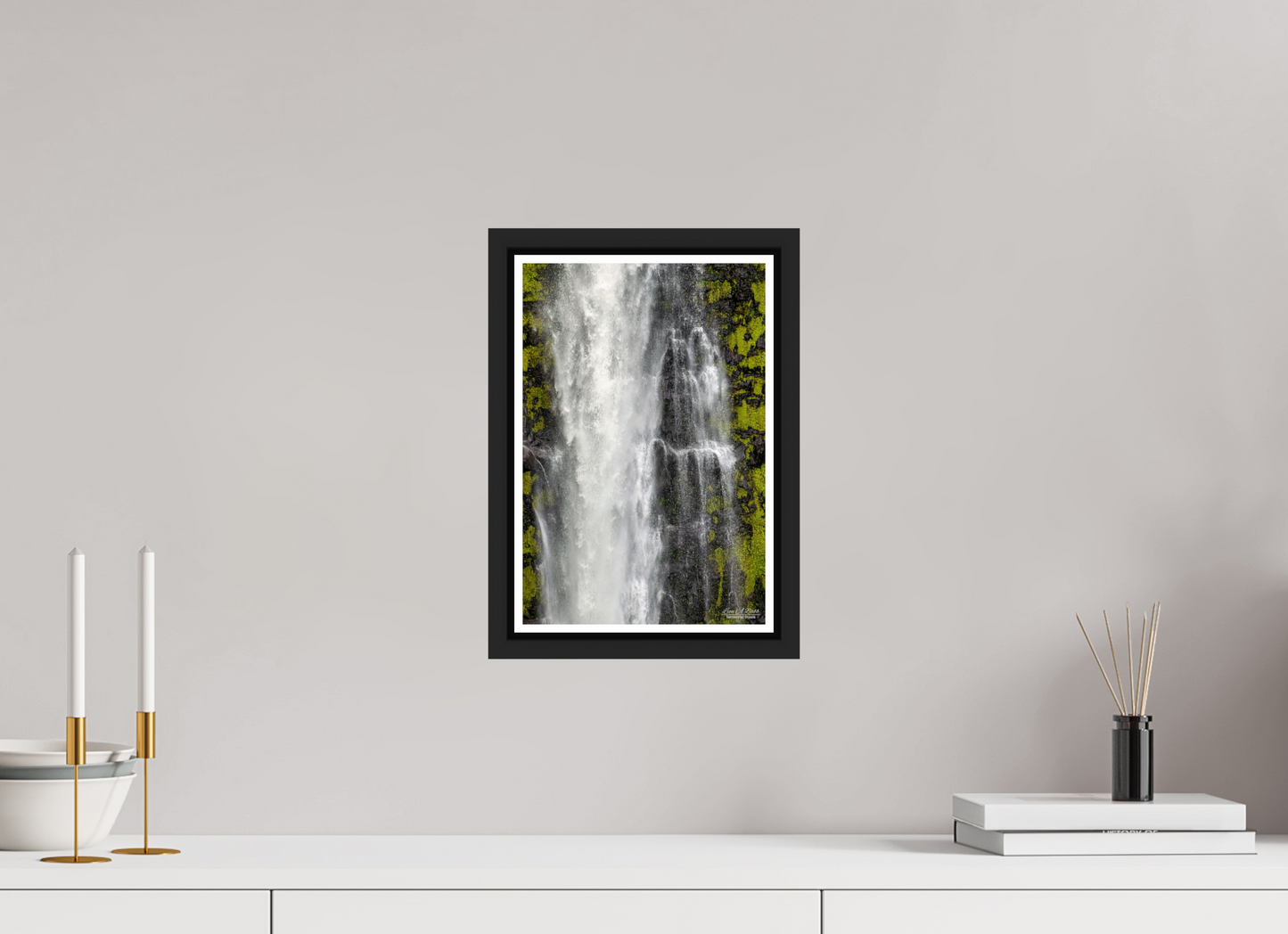 8 x 12″, Black Matte Floater Frame with Acrylic Glass (04D) Akaka Falls Cascade