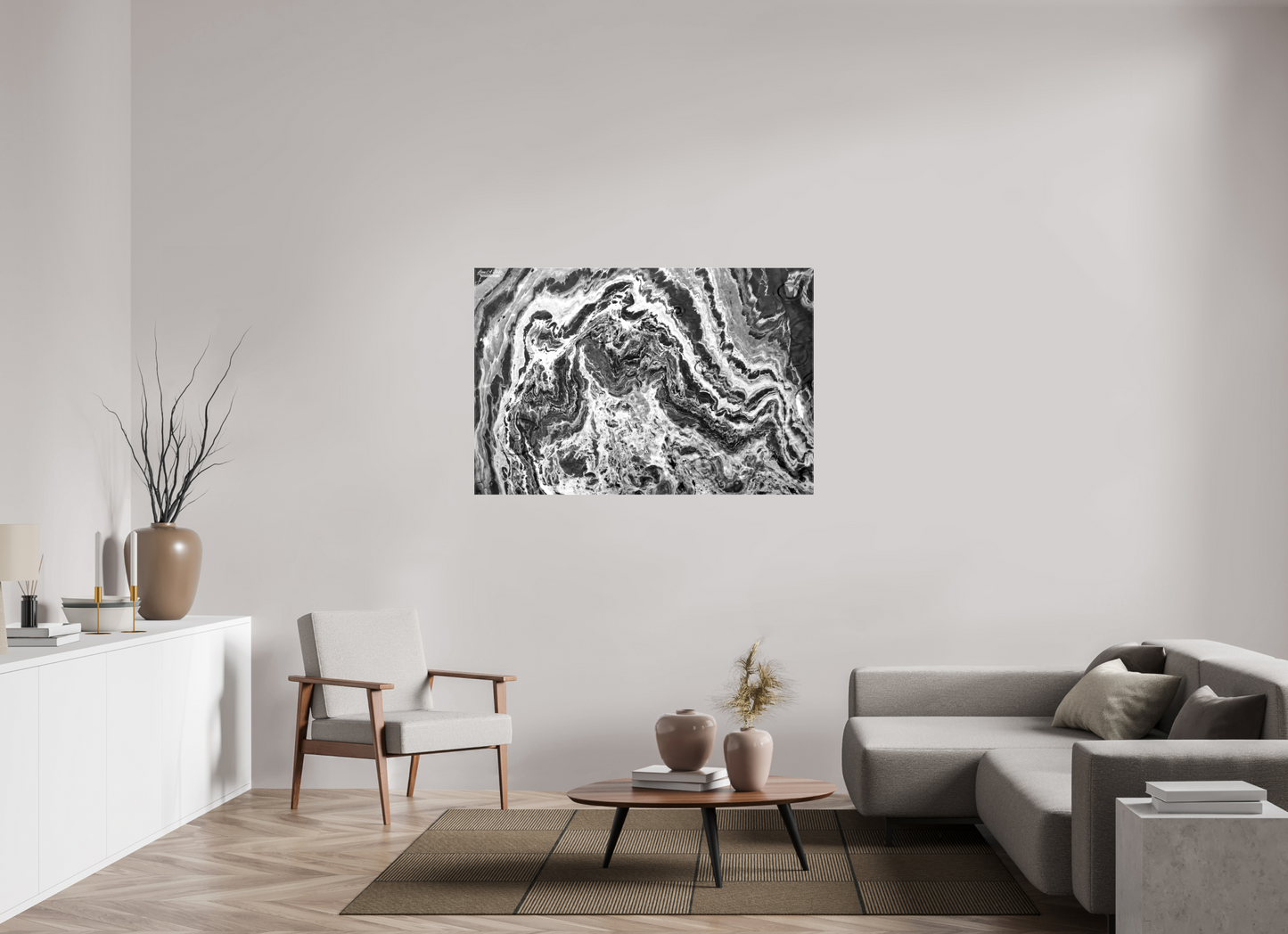 54 x 36″, Glossy Canvas Stretcher Frame with Mirrored Edges Liquid Marble