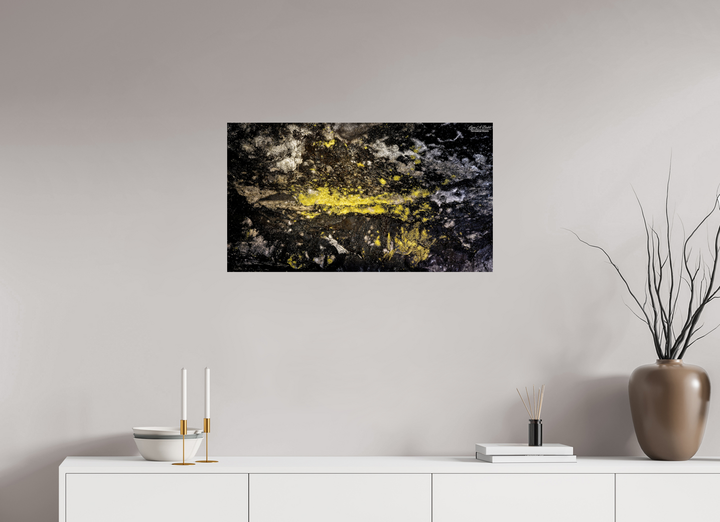32 x 18″, Print with Aluminum Backing and Glossy Lamination (10B) Luminous veins of the Kaūmana caves 2