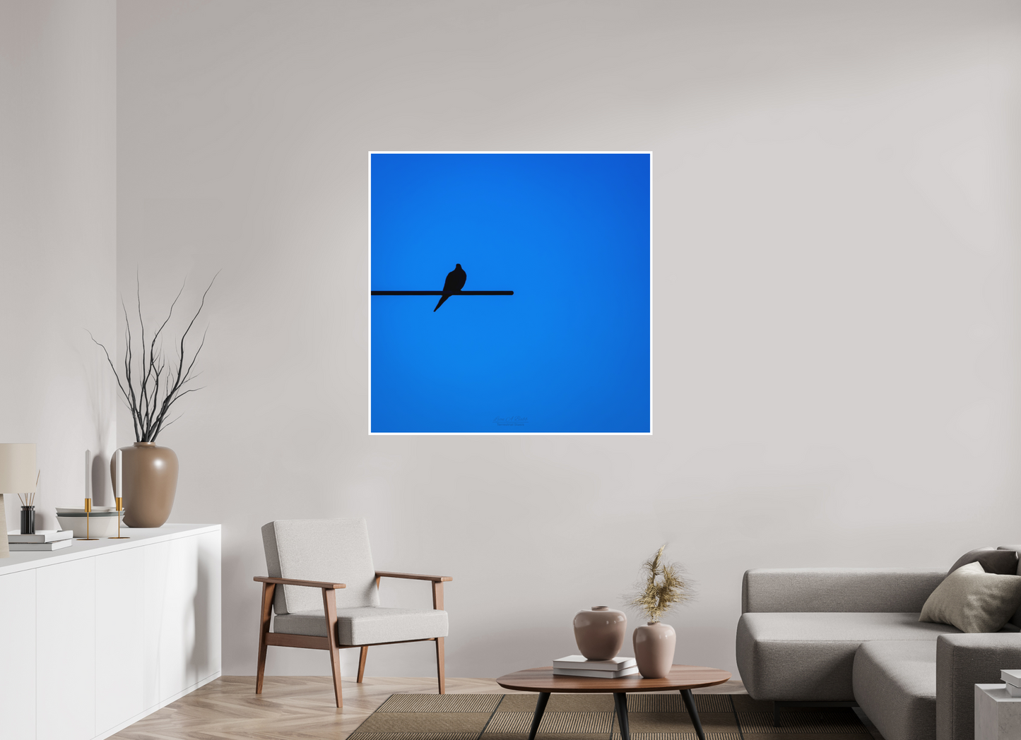45 x 45″, Photo Print with Matte Lamination (08D) Bird Silhouette in Blue