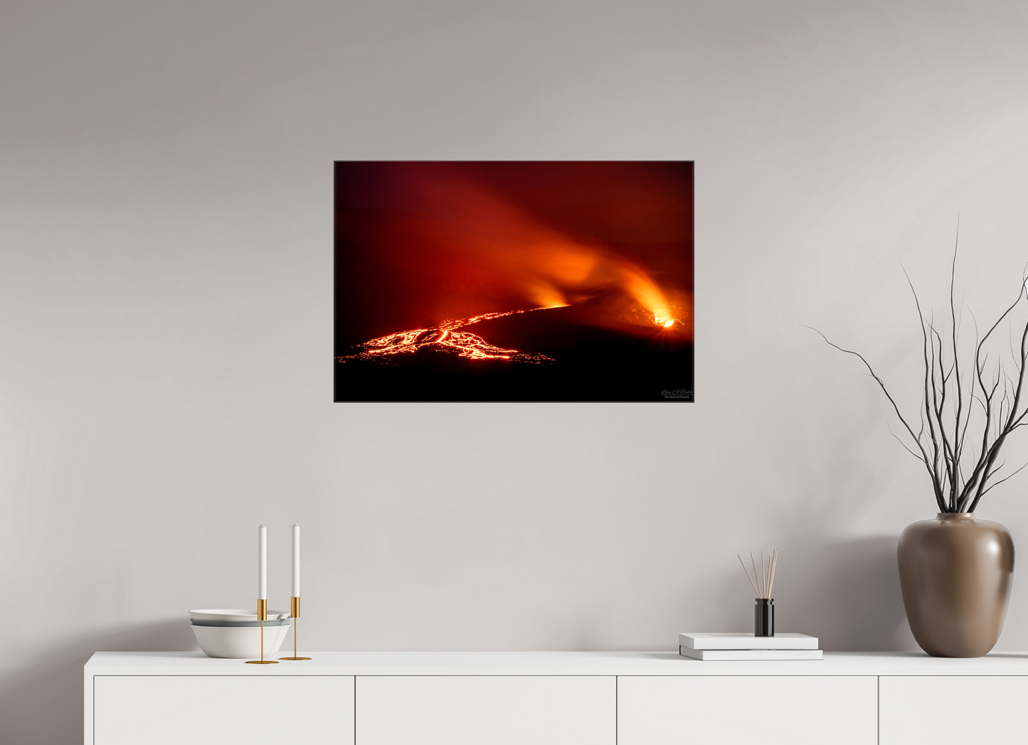 30 x 20″, Glossy Canvas Stretcher Frame with Mirrored Edges Island of Fire