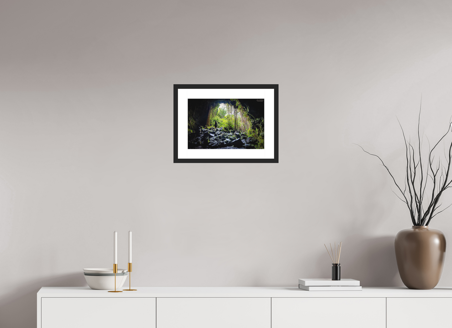 15 x 10″, Classic Black Matte Wood Frame Voyager at the Cave's Edge