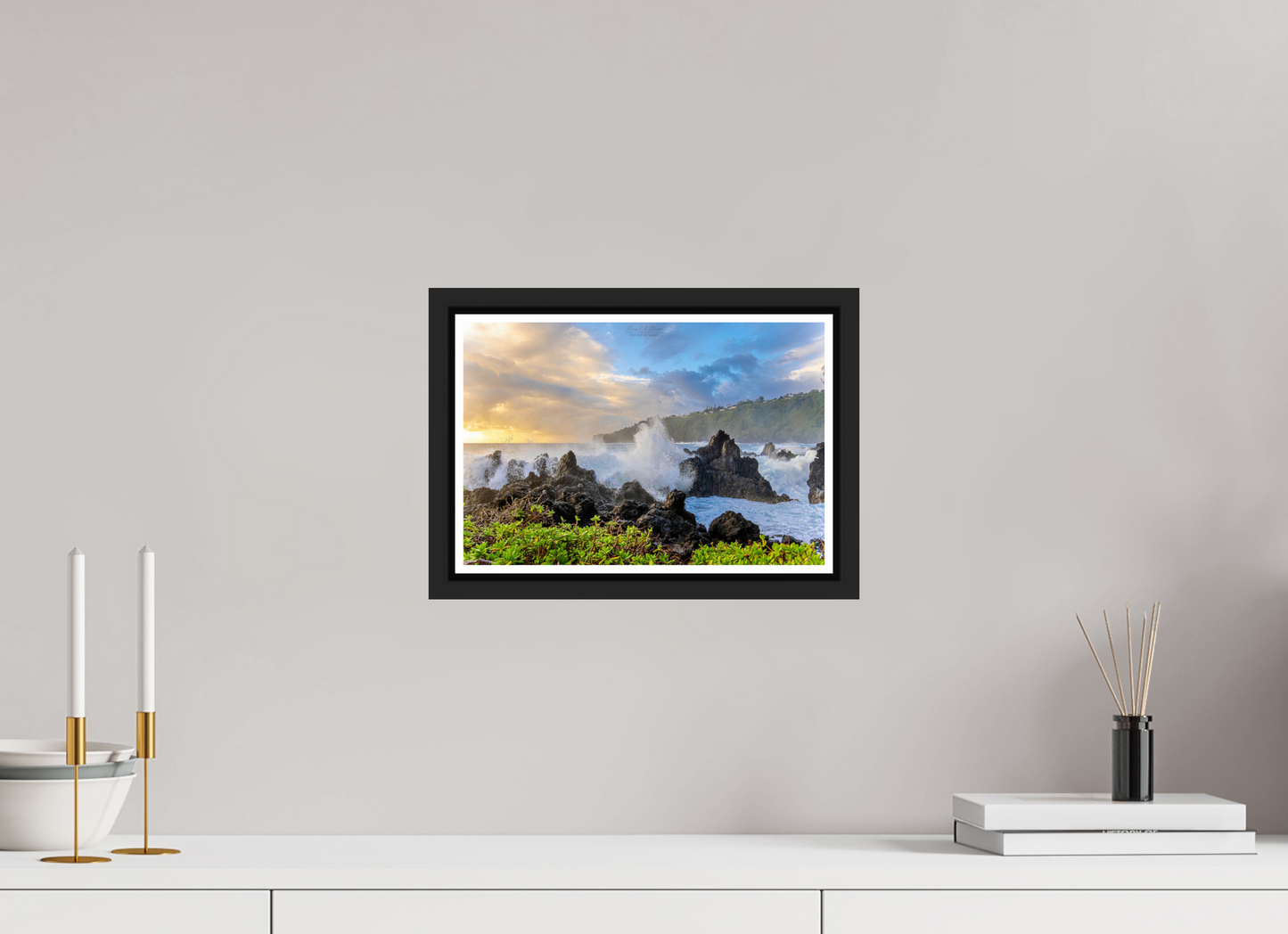 12 x 8″, Black Matte Floater Frame with Acrylic Glass (04A) Awakening at Laupāhoehoe