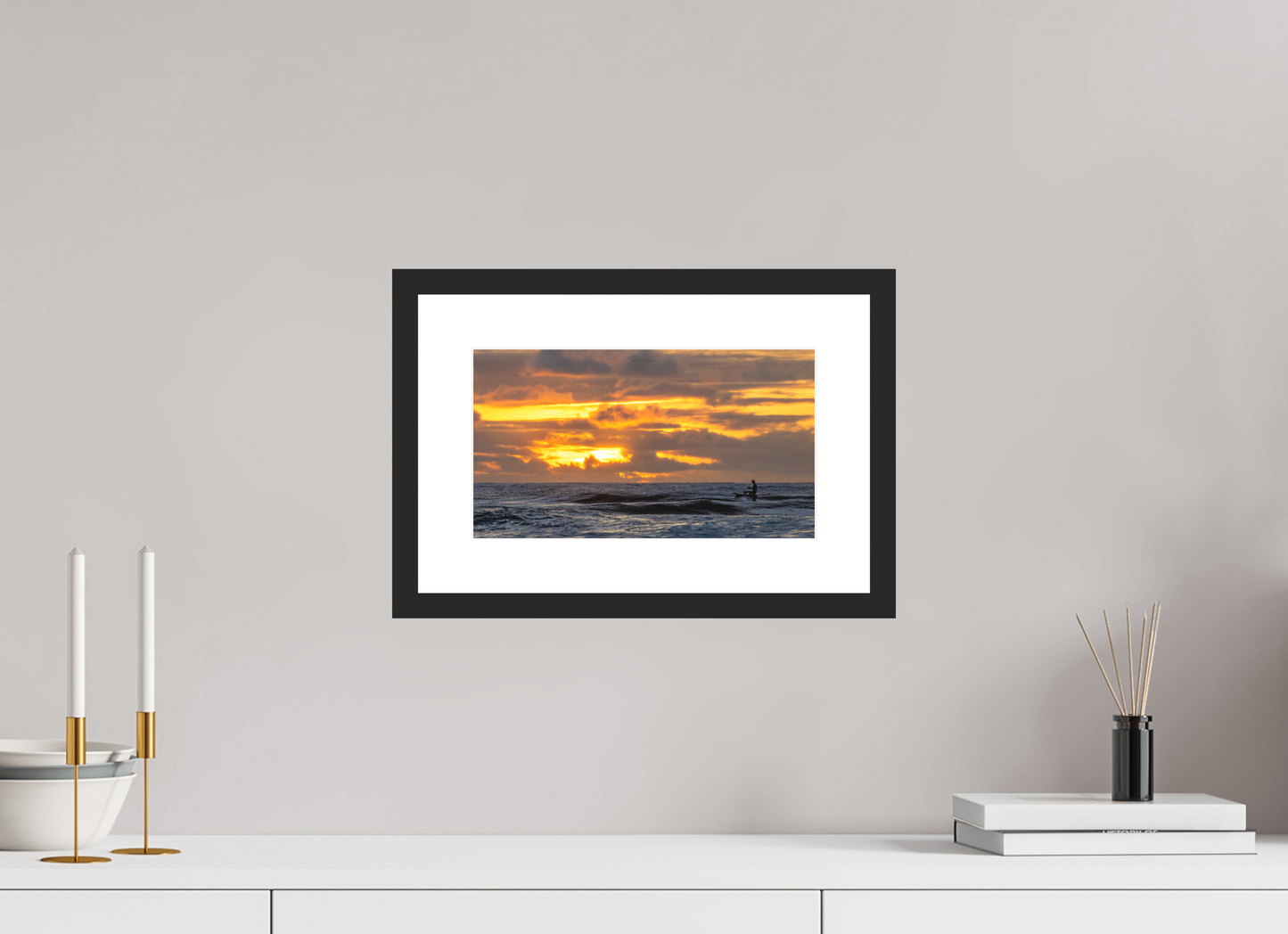 12 x 6.8″, Standard Black Matte Wood Frame (05D) Ocean’s Morning