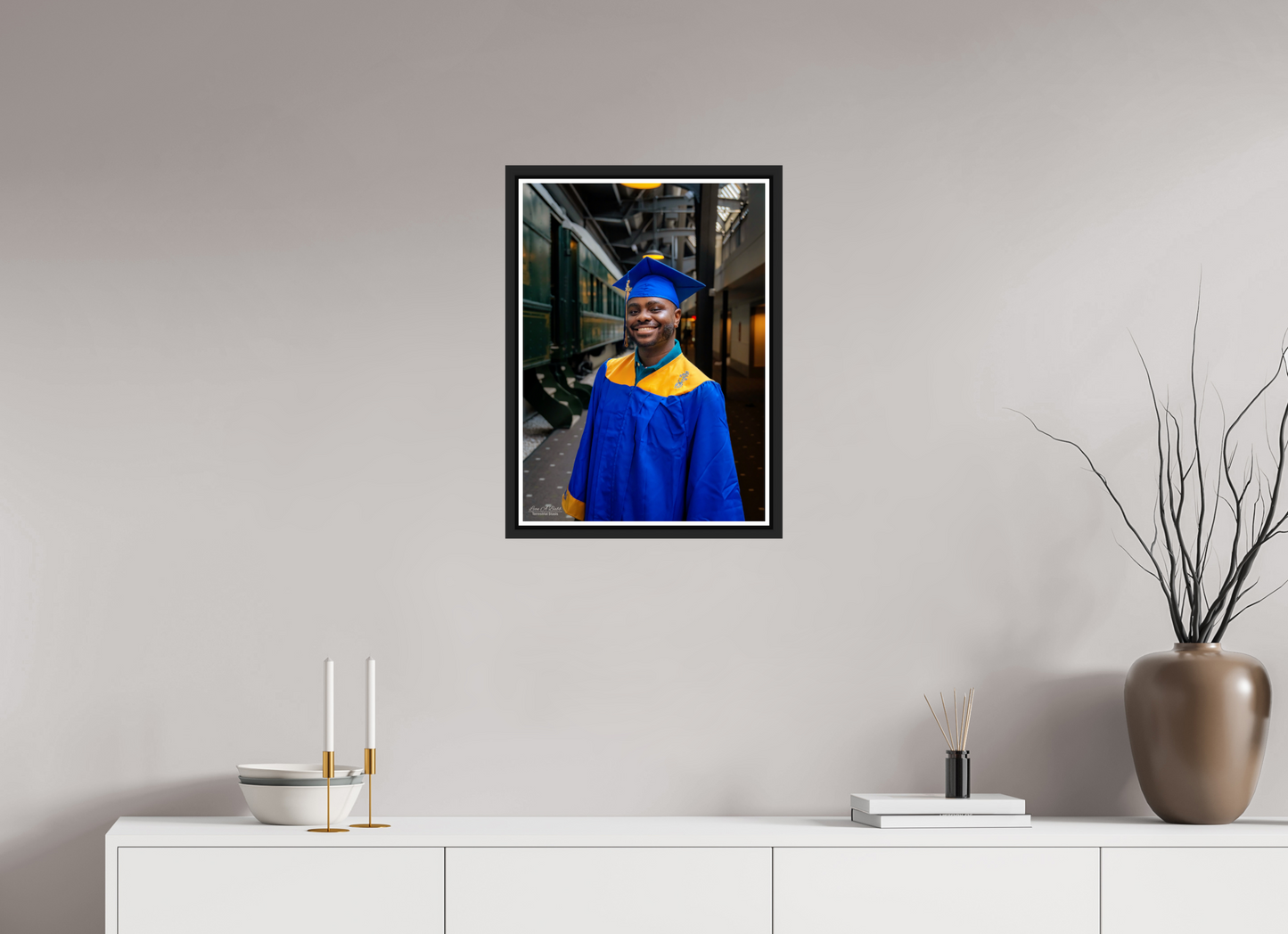 16 x 22.4″, Black Matte Floater Frame with Acrylic Glass (15B) Joseph’s High School Graduation